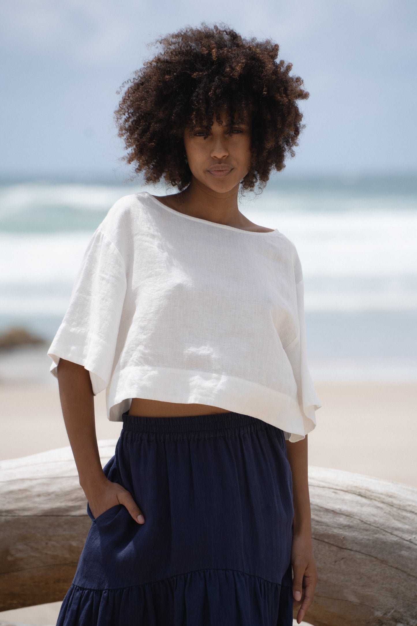 LILLY PILLY Maya ivory linen top