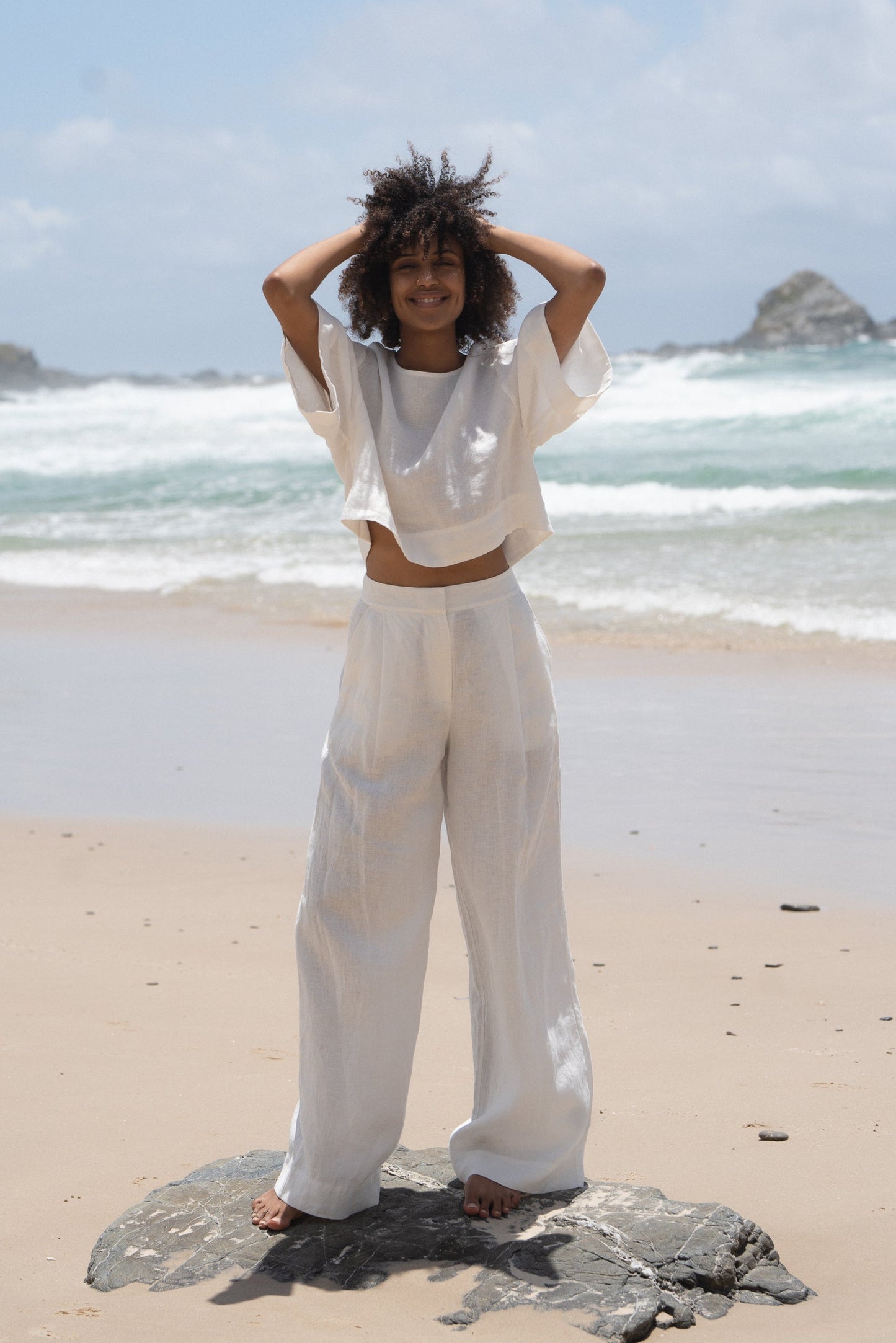 LILLY PILLY Maya ivory linen top