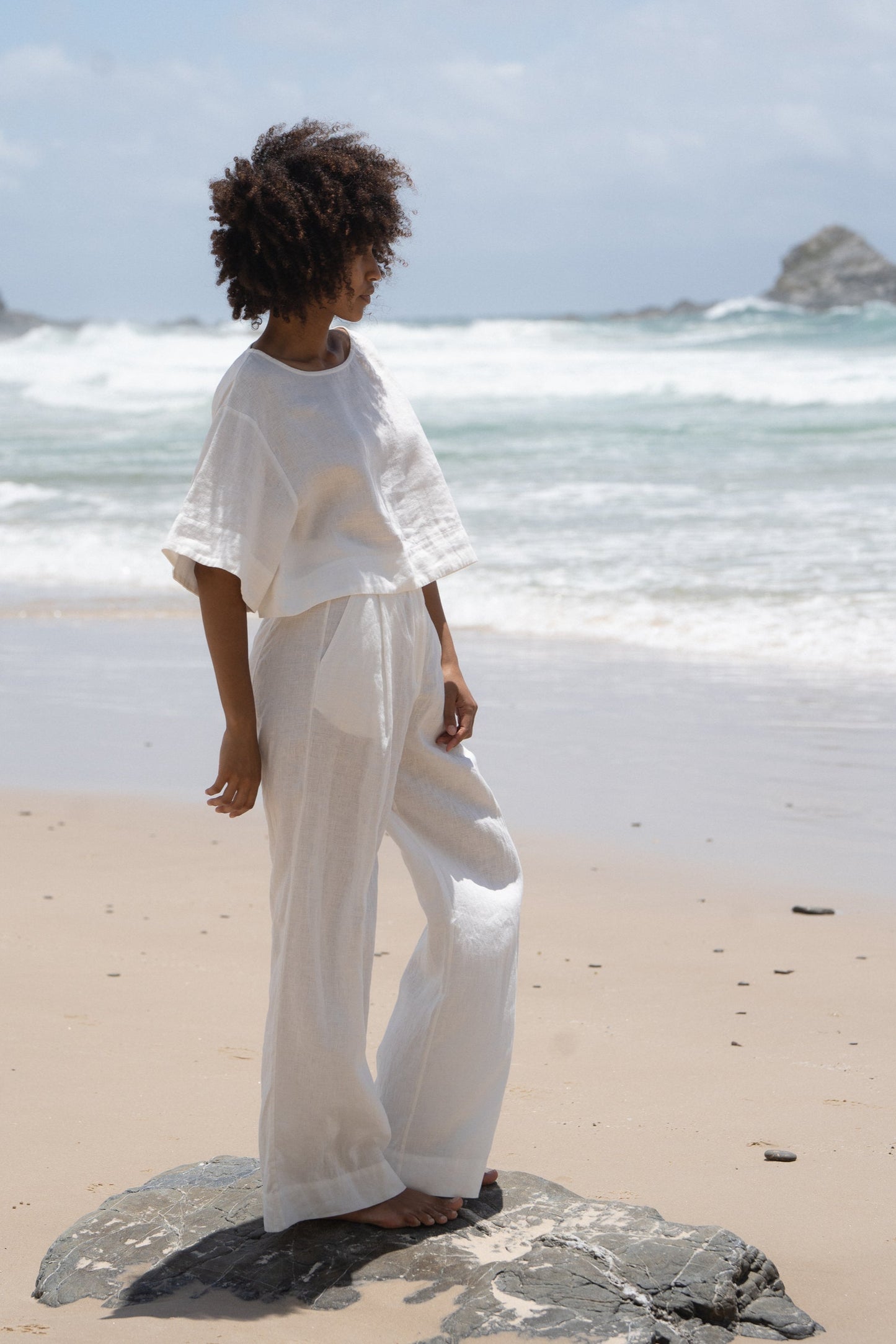 LILLY PILLY Maya ivory linen top