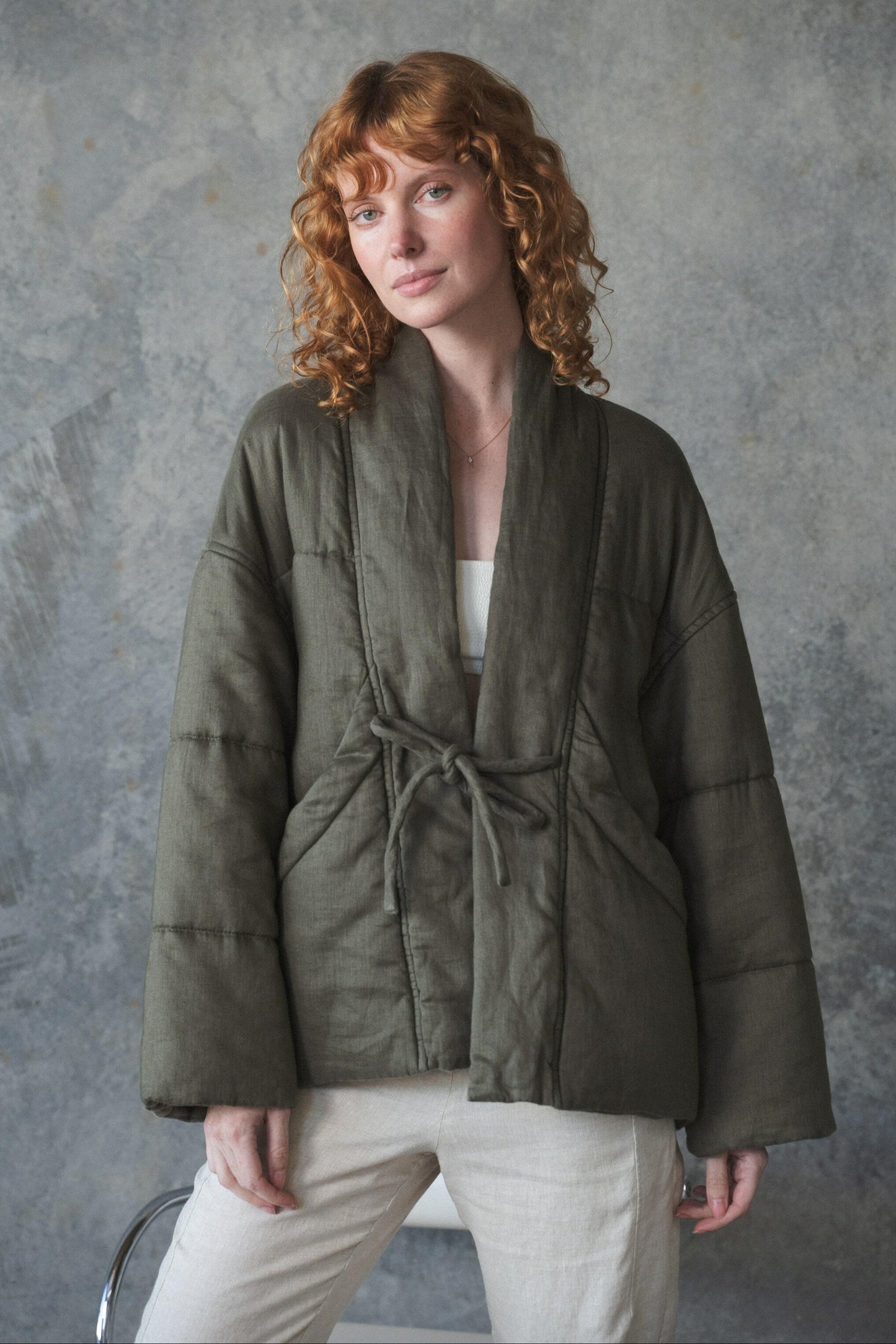 LILLY PILLY Aster linen coat in Khaki
