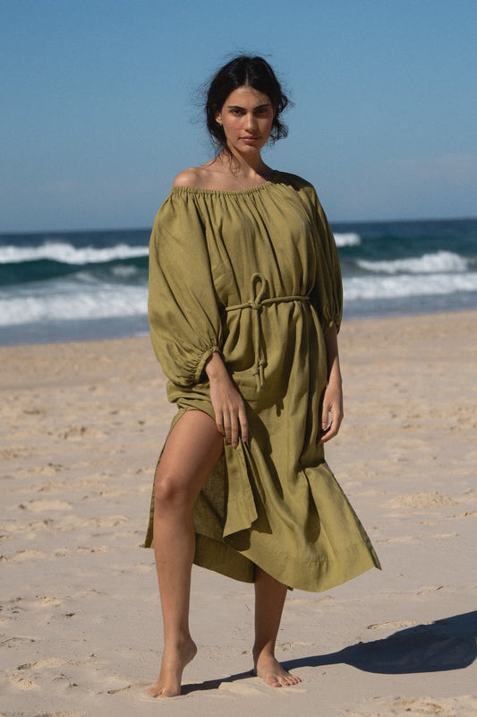 LILLY PILLY Lucia linen dress in Olive