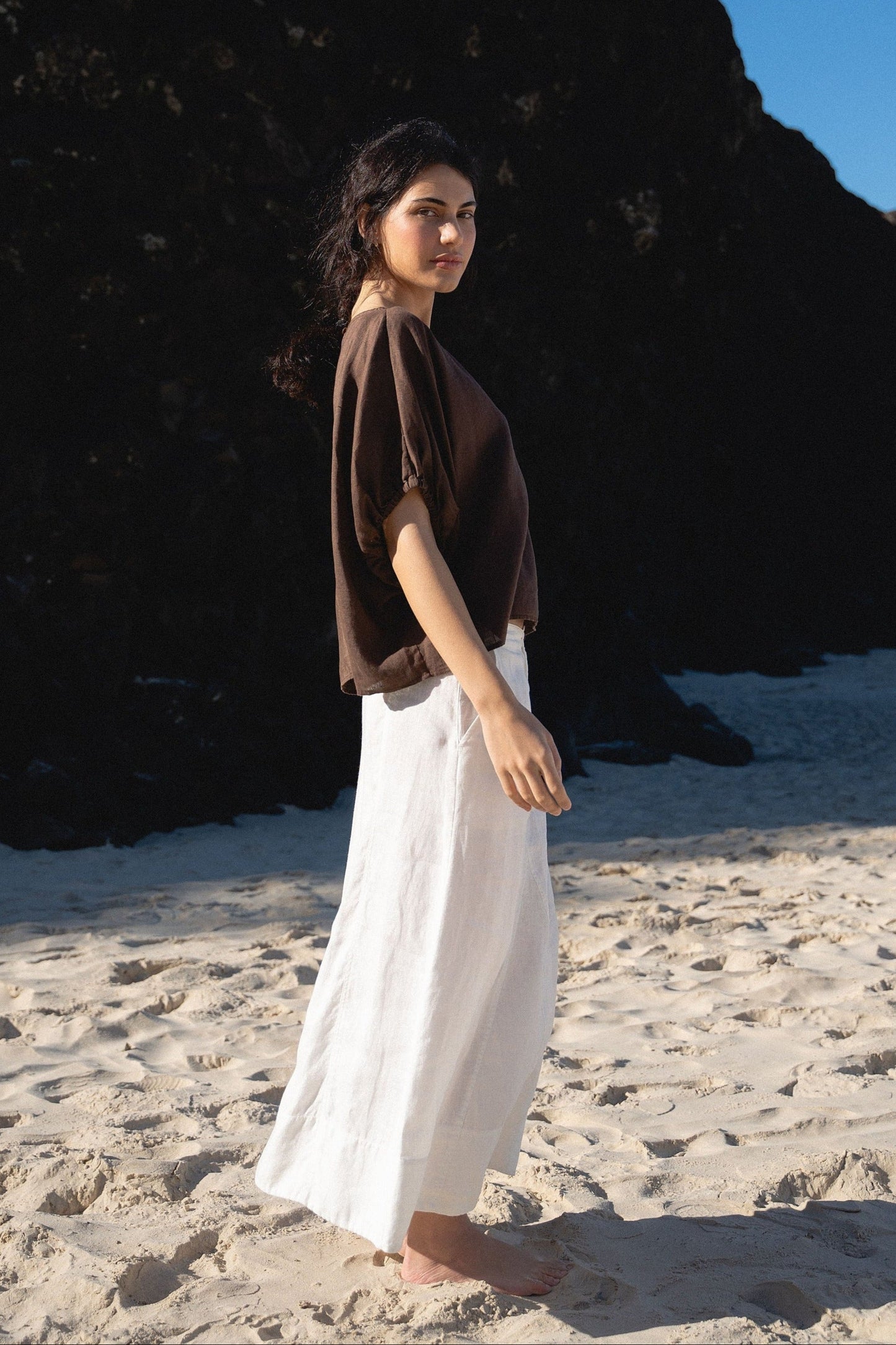 LILLY PILLY Tina linen top in Chocolate brown