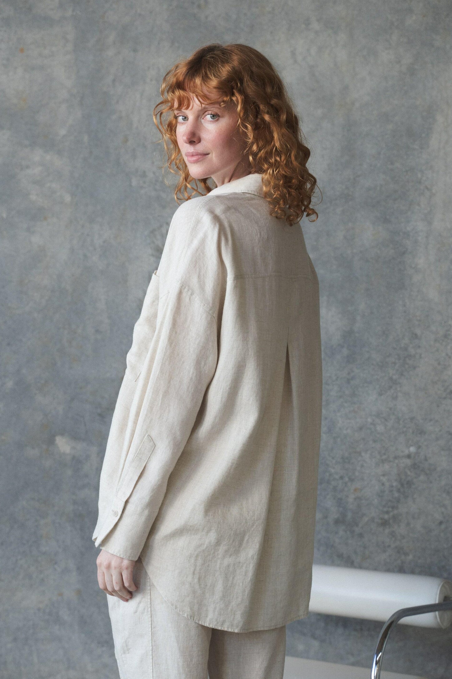 Lilly Pilly Collection Kirra shirt made from 100% Organic linen in Oatmeal