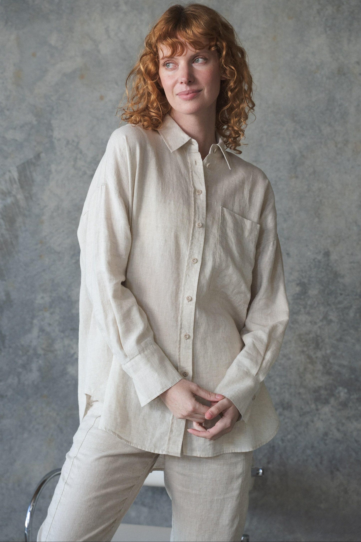 Lilly Pilly Collection Kirra shirt made from 100% Organic linen in Oatmeal