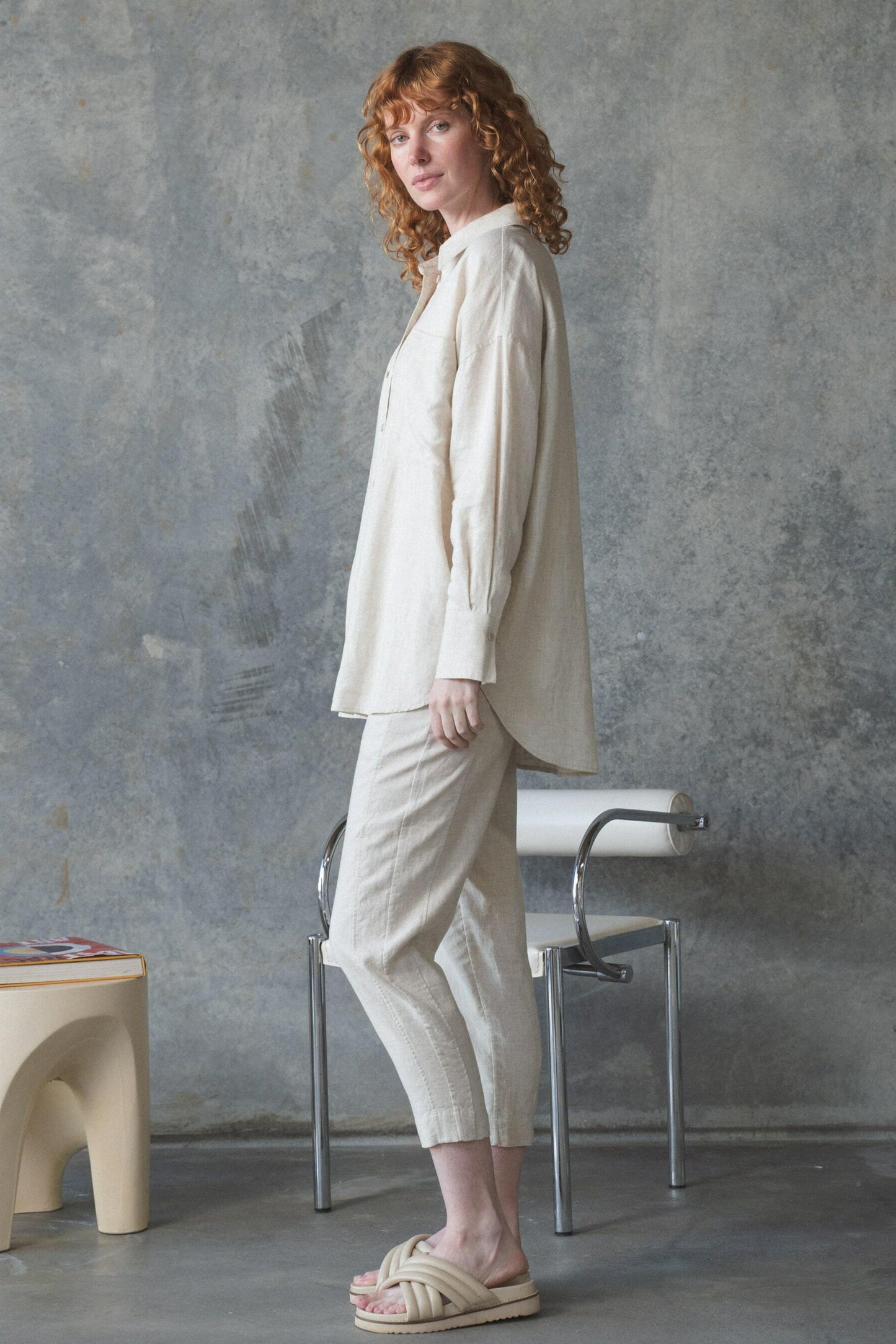 Lilly Pilly Collection Kirra shirt made from 100% Organic linen in Oatmeal