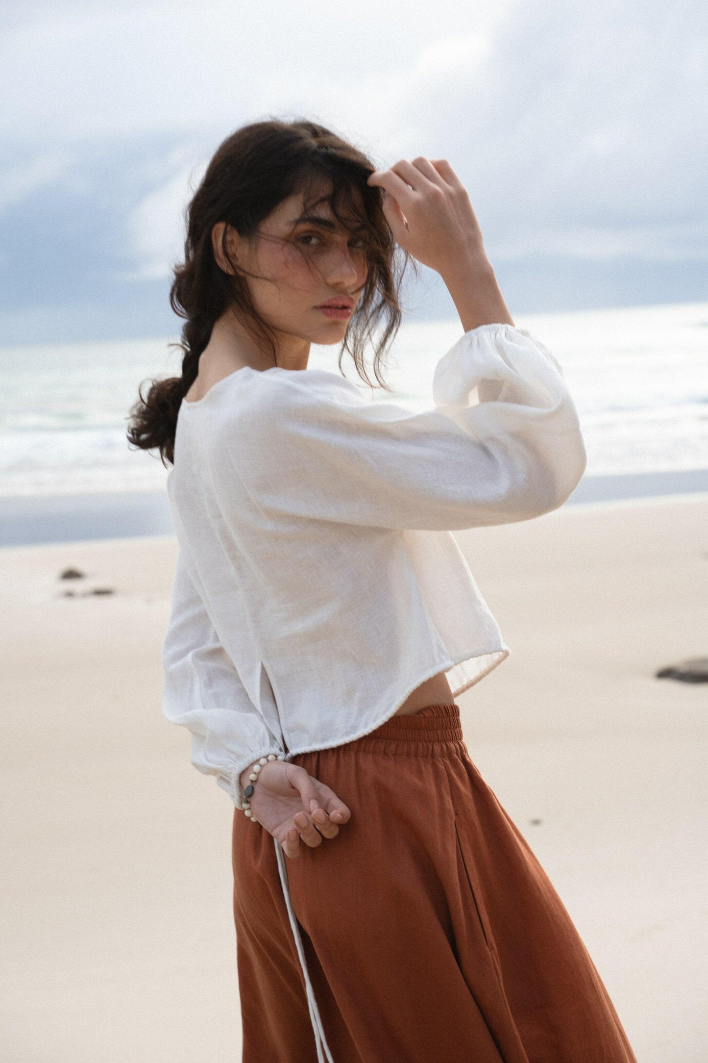 LILLY PILLY Louisa linen top in Ivory