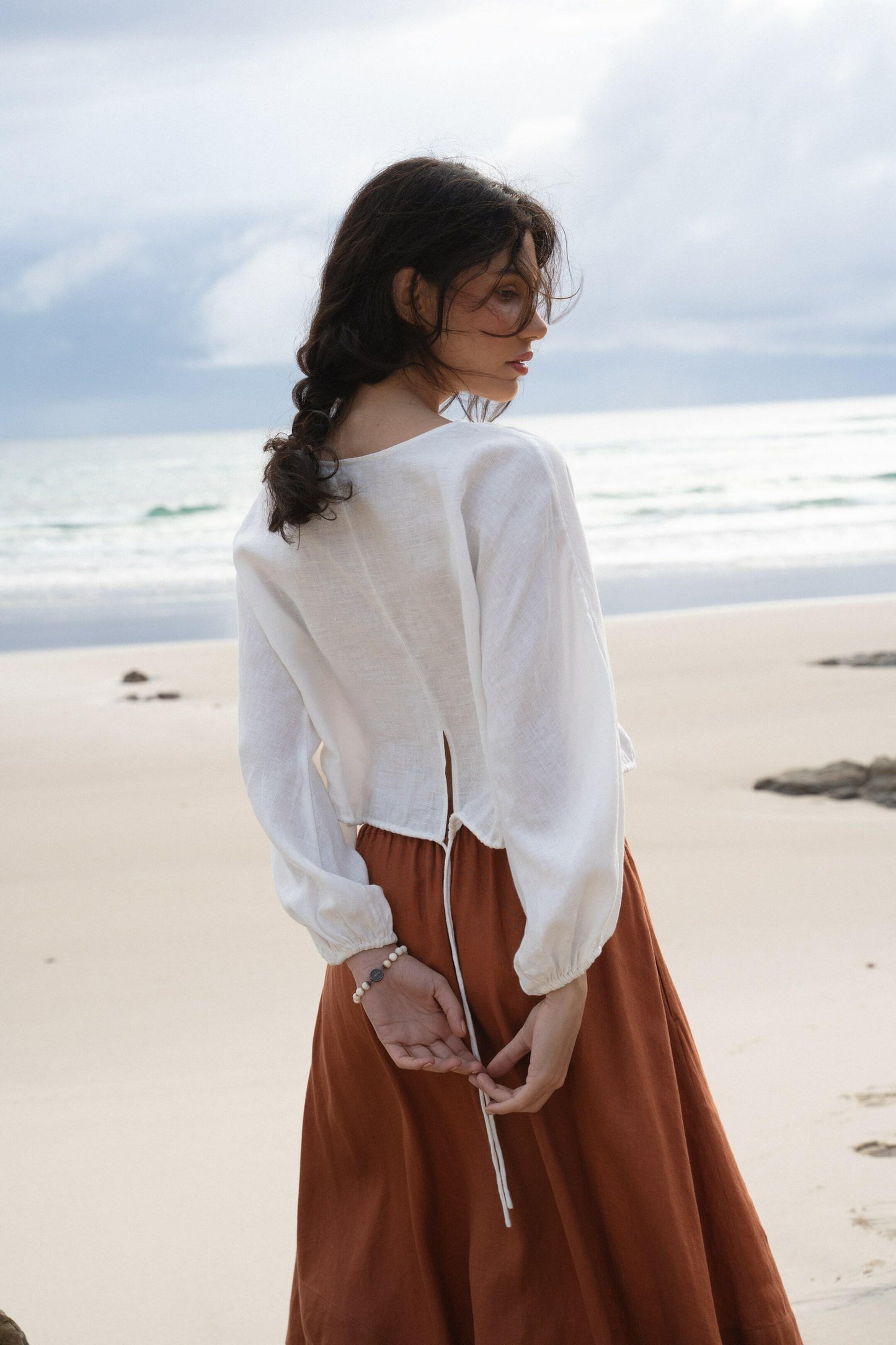 LILLY PILLY Louisa linen top in Ivory
