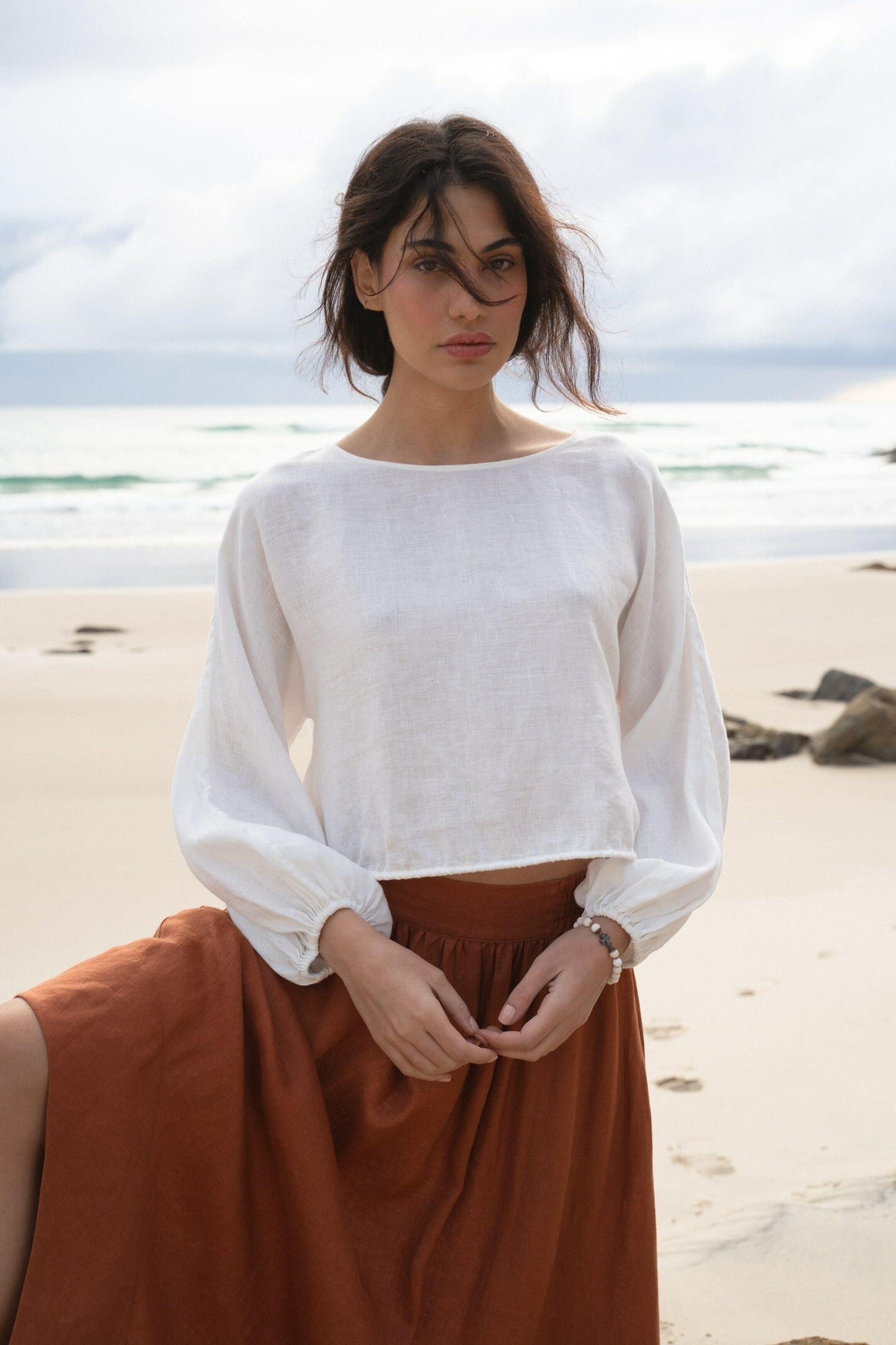 LILLY PILLY Louisa linen top in Ivory
