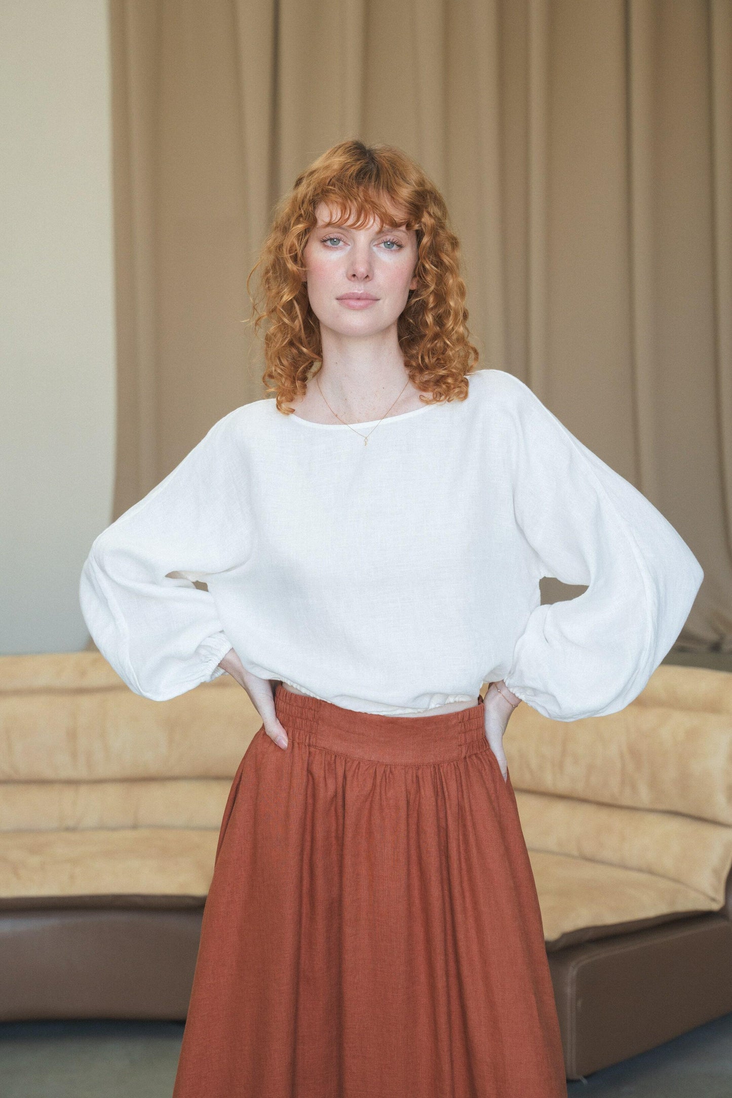 LILLY PILLY Louisa linen top in Ivory
