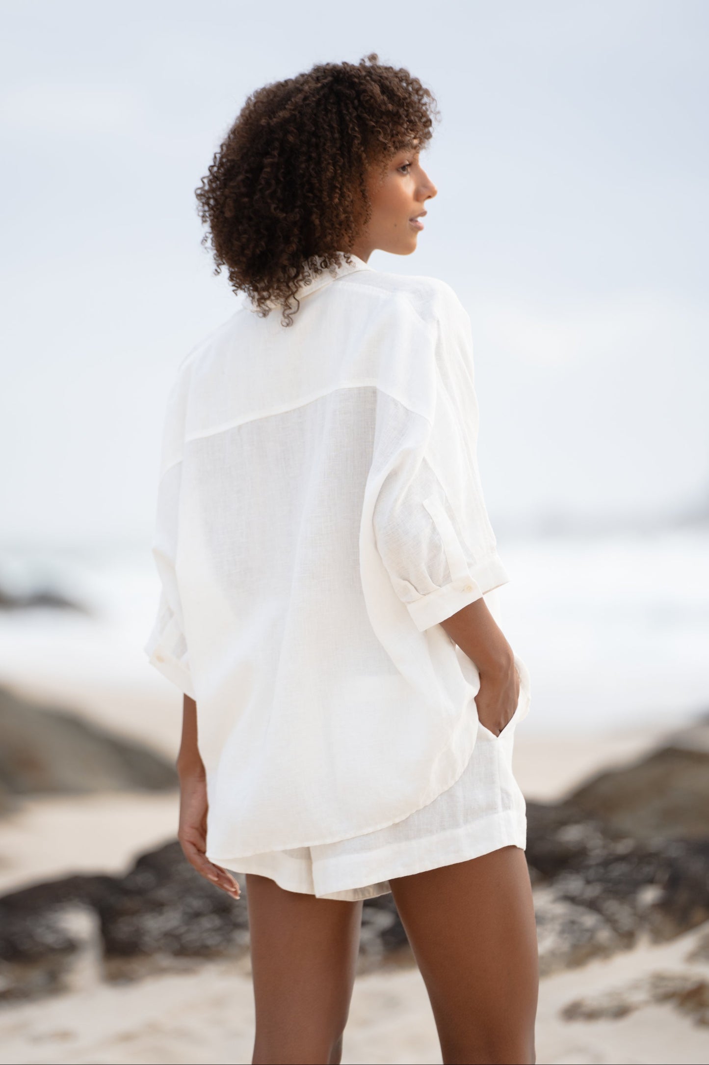LILLY PILLY Pixie linen shirt in Ivory back view