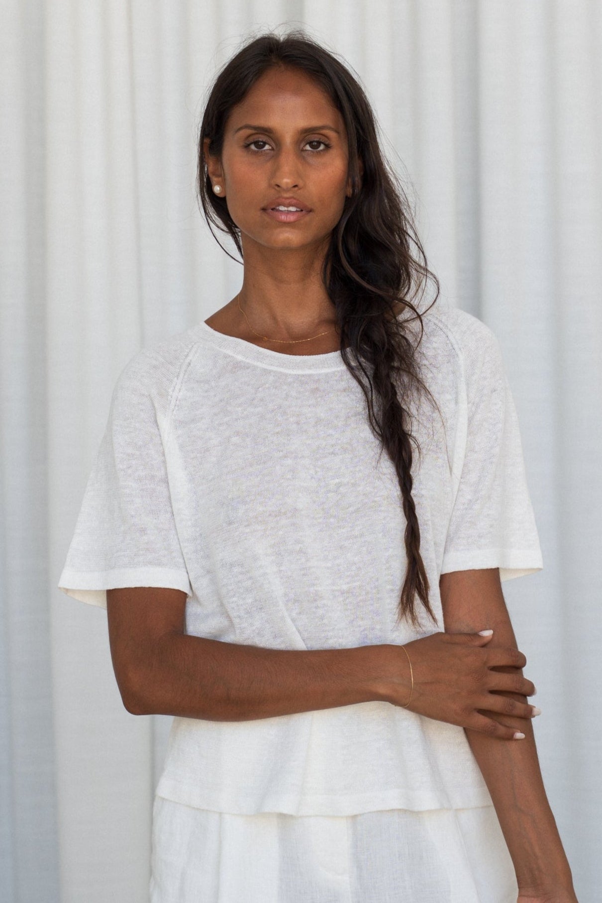 GRACE IVORY LINEN KNIT TOP