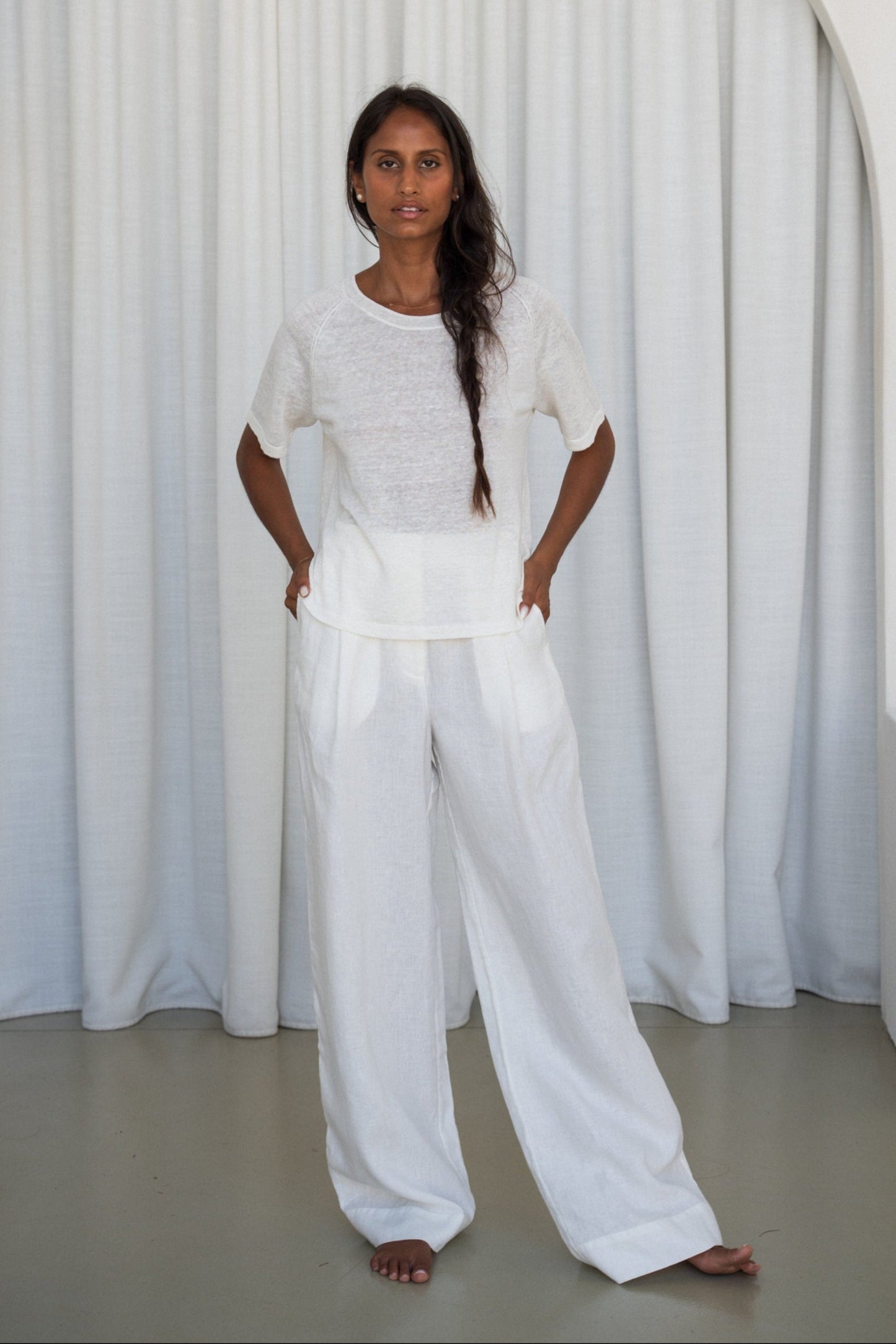 GRACE IVORY LINEN KNIT TOP