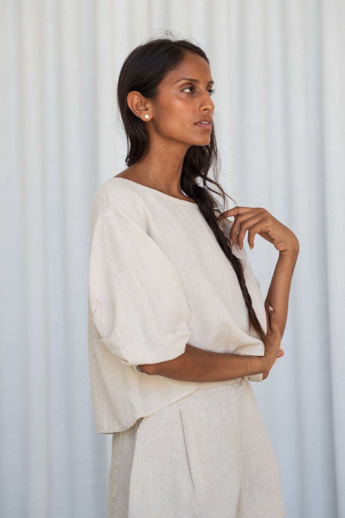 LEIA OATMEAL LINEN TOP