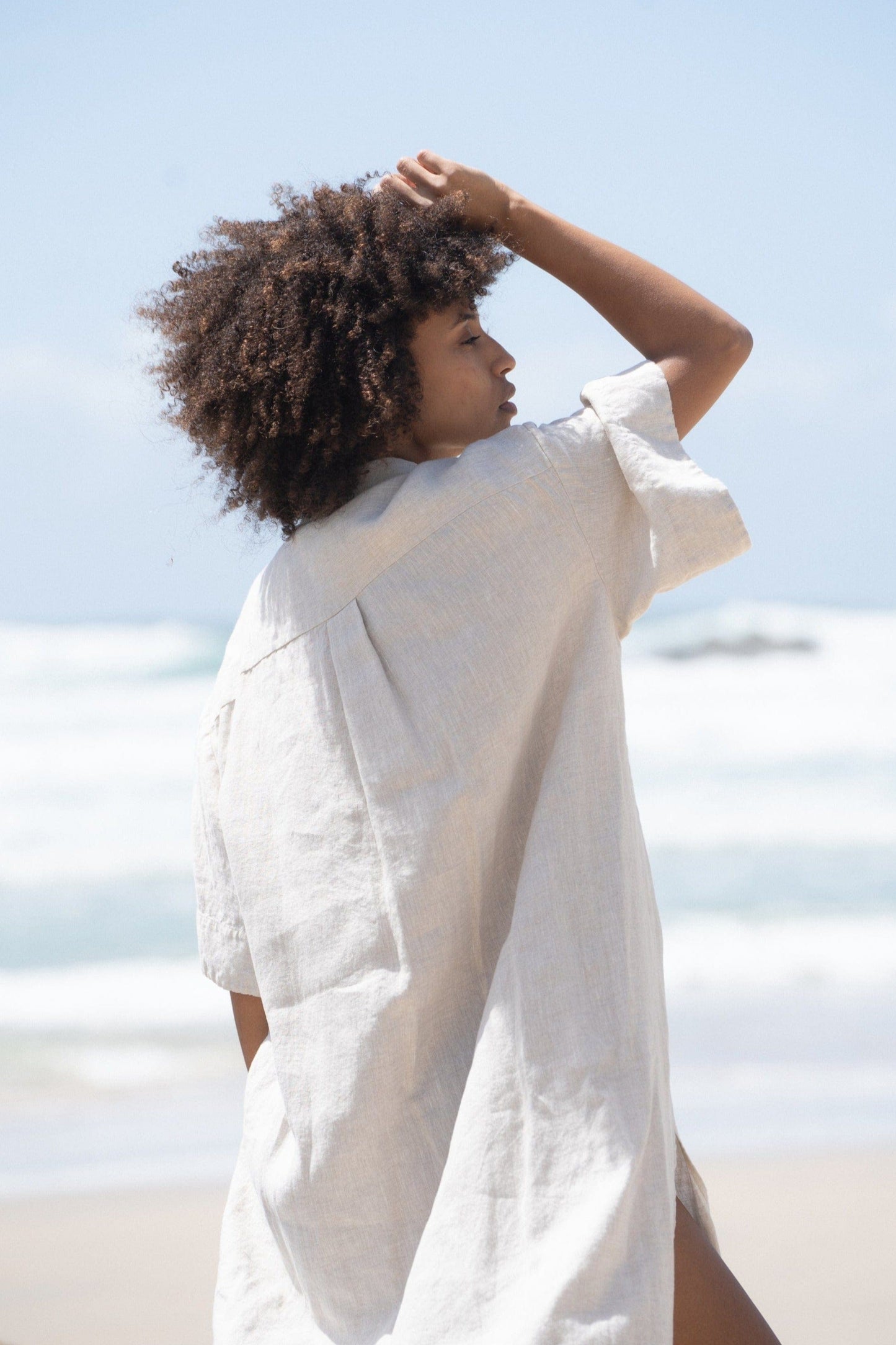 LILLY PILLY Collection Carly shirt made from 100% Organic linen in Oatmeal