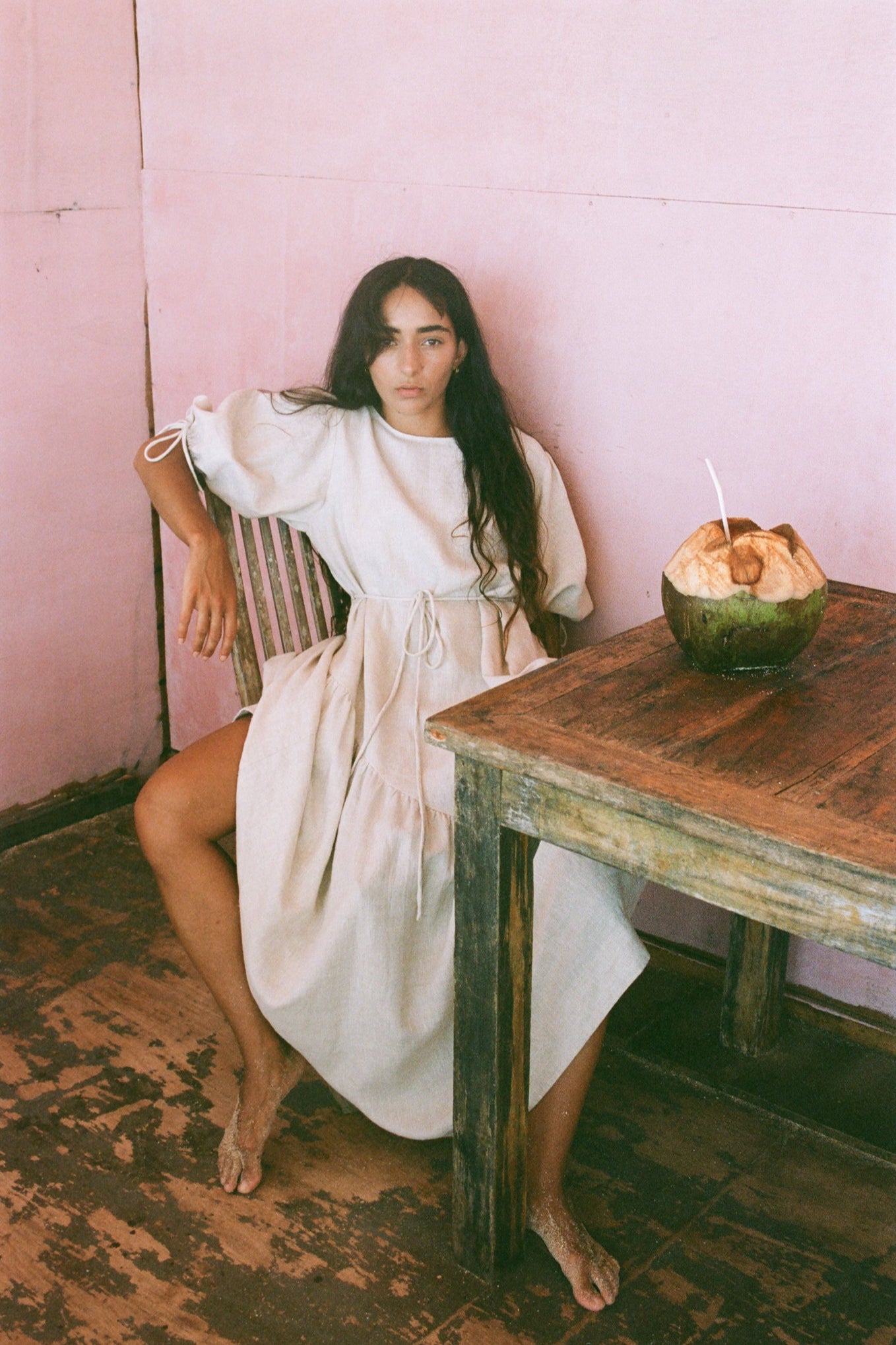 CHARLOTTE OATMEAL LINEN DRESS