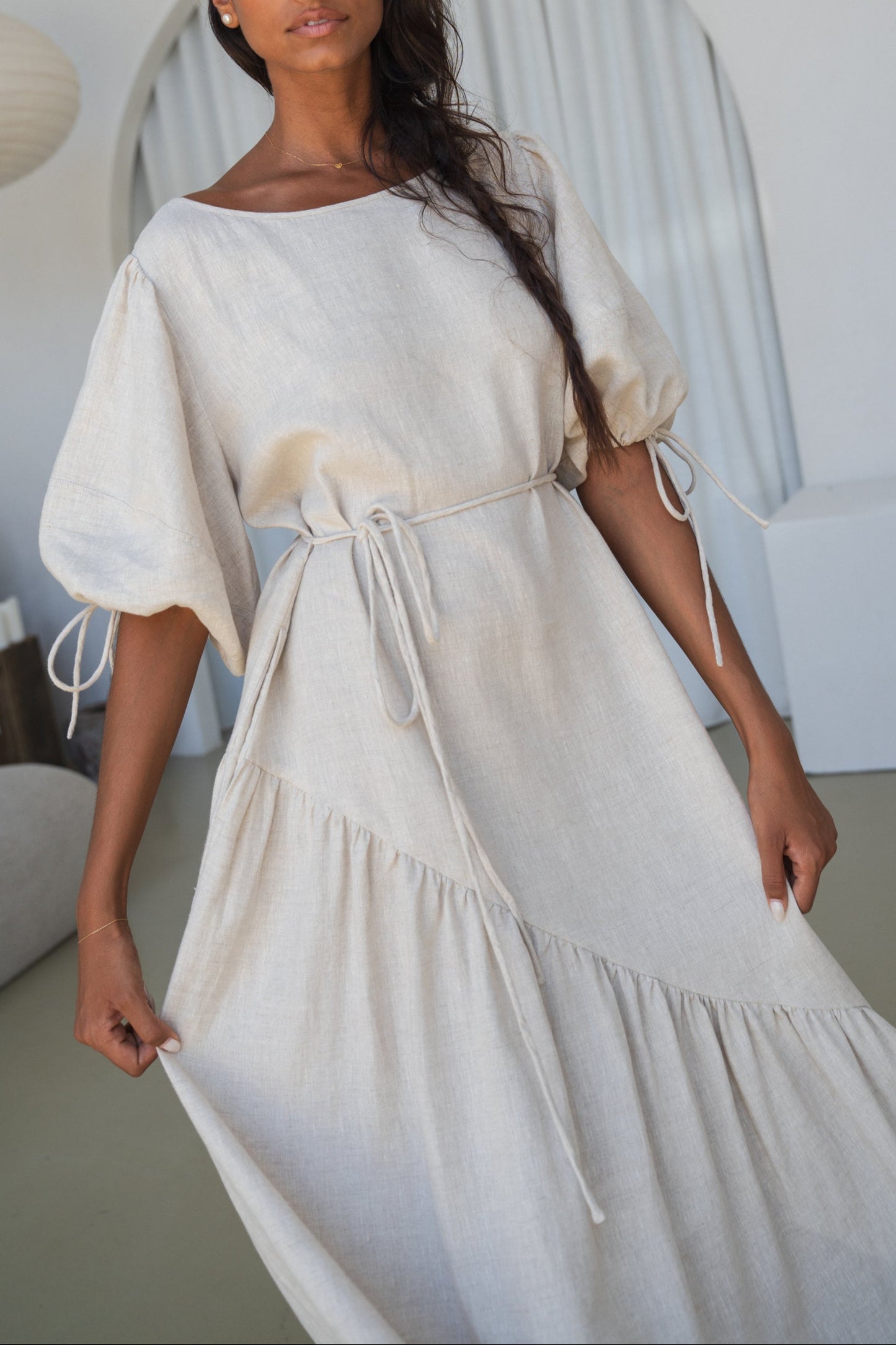 CHARLOTTE OATMEAL LINEN DRESS