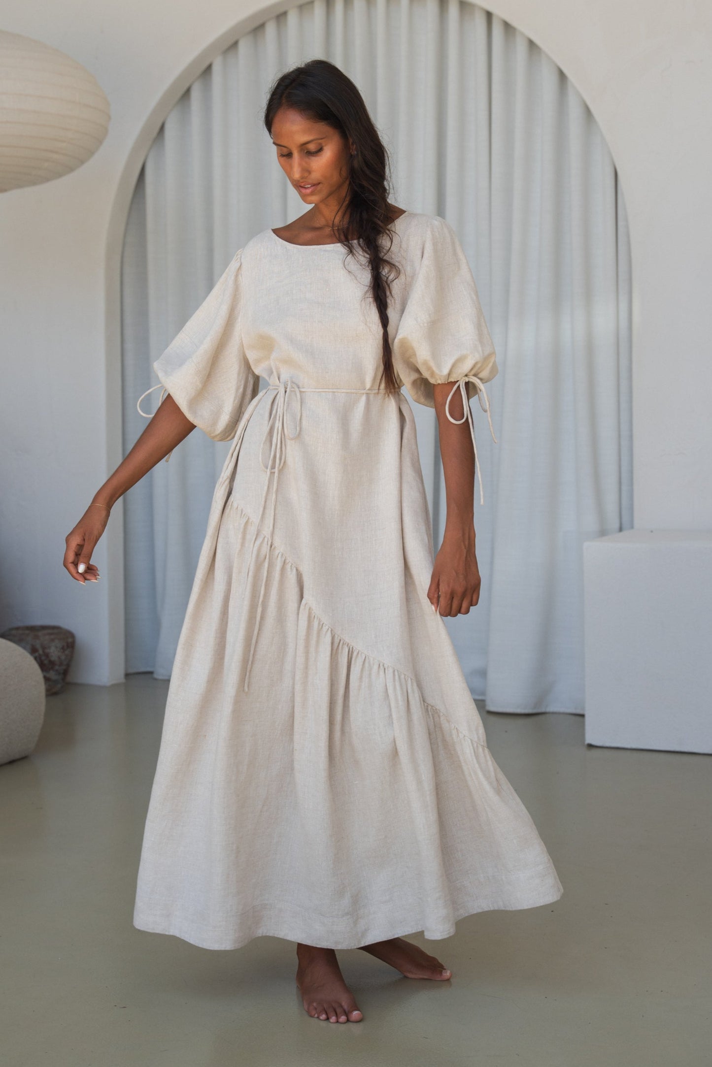 CHARLOTTE OATMEAL LINEN DRESS