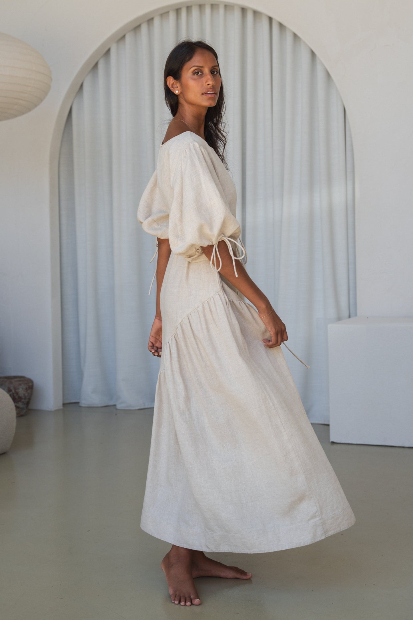 CHARLOTTE OATMEAL LINEN DRESS