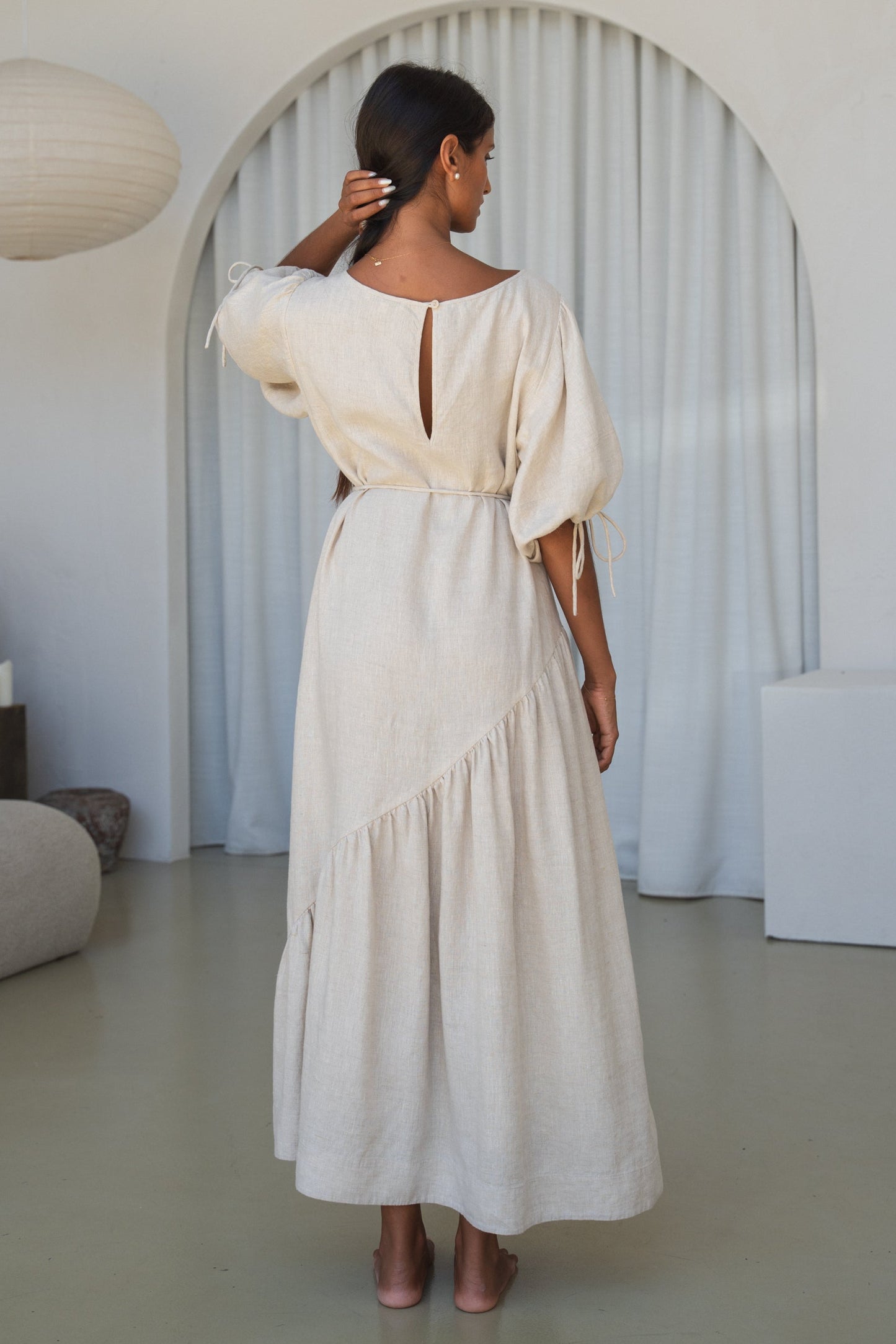 CHARLOTTE OATMEAL LINEN DRESS