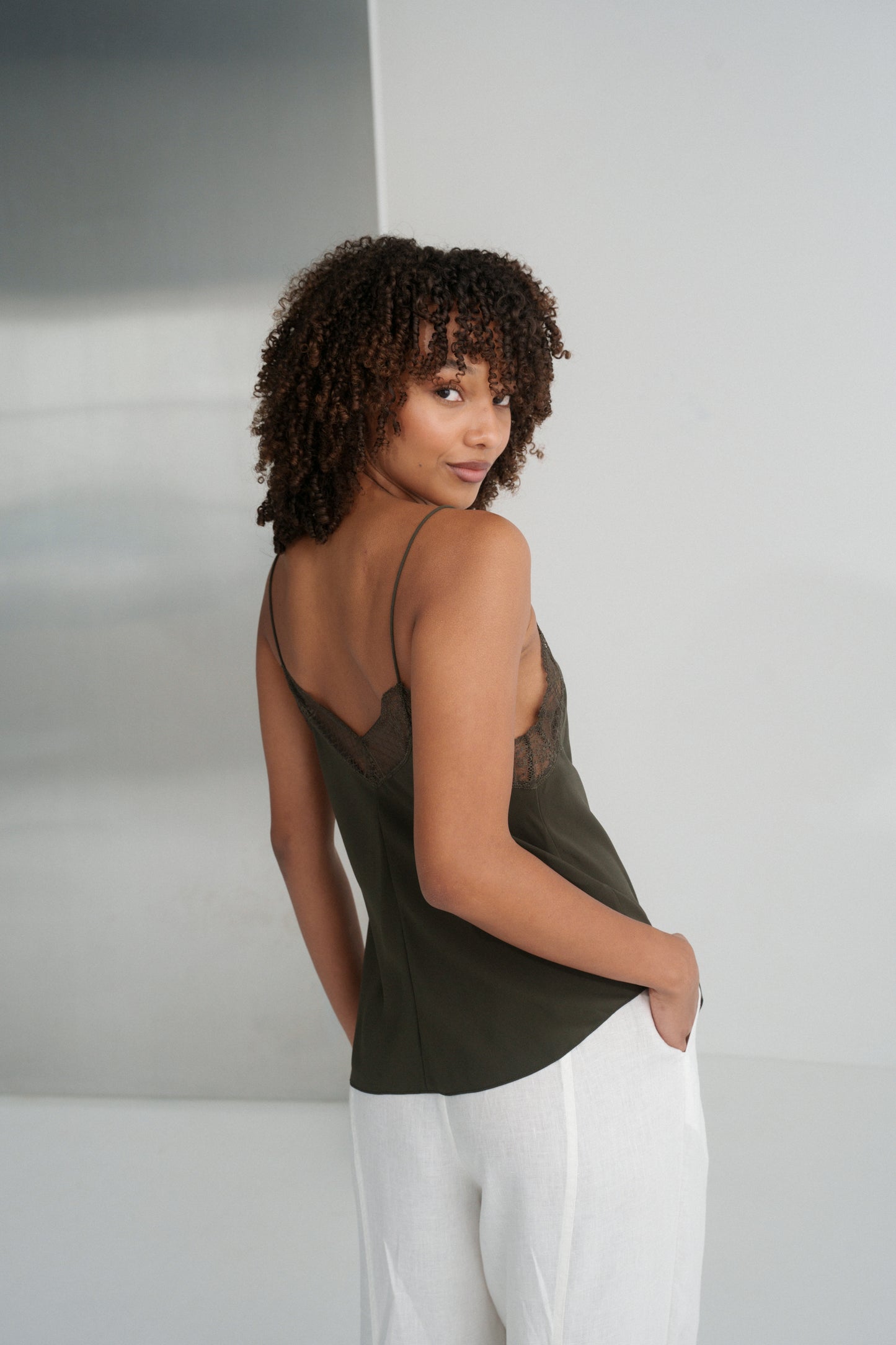 FRANKIE KHAKI SILK CAMI
