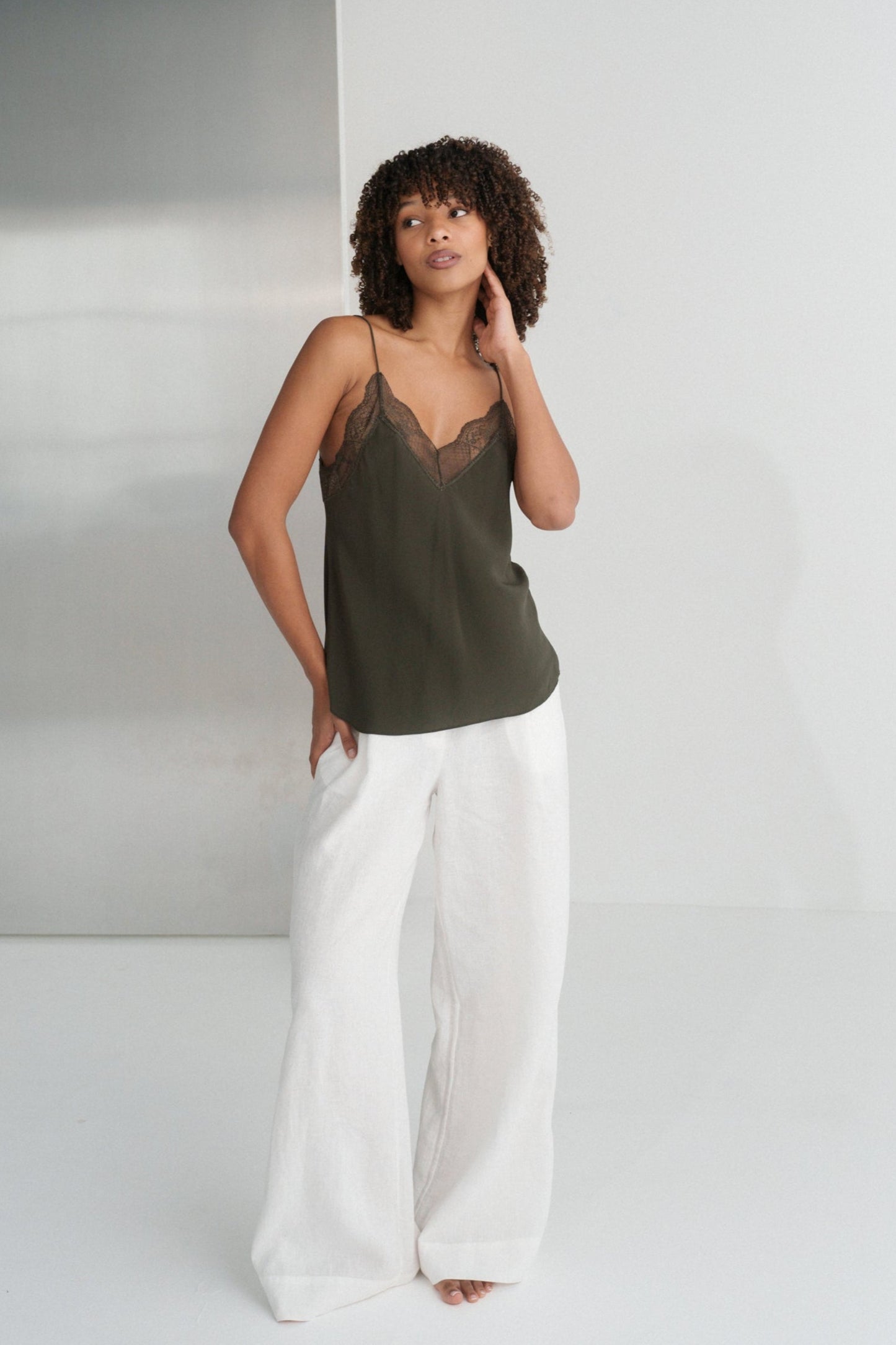 FRANKIE KHAKI SILK CAMI