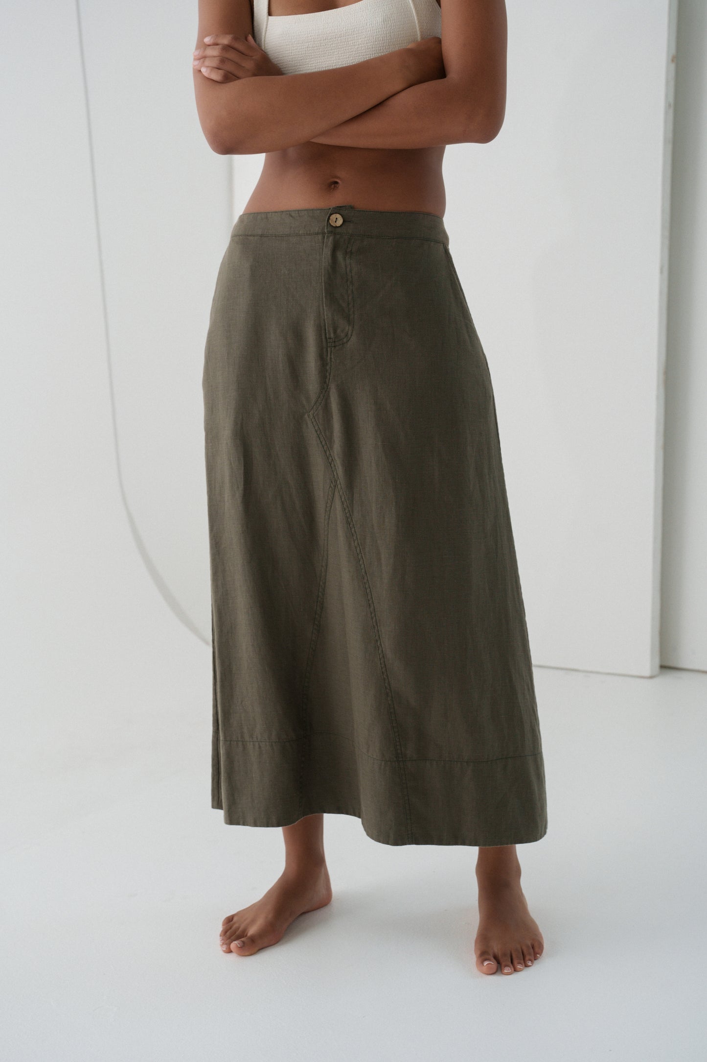 GIA KHAKI LINEN SKIRT