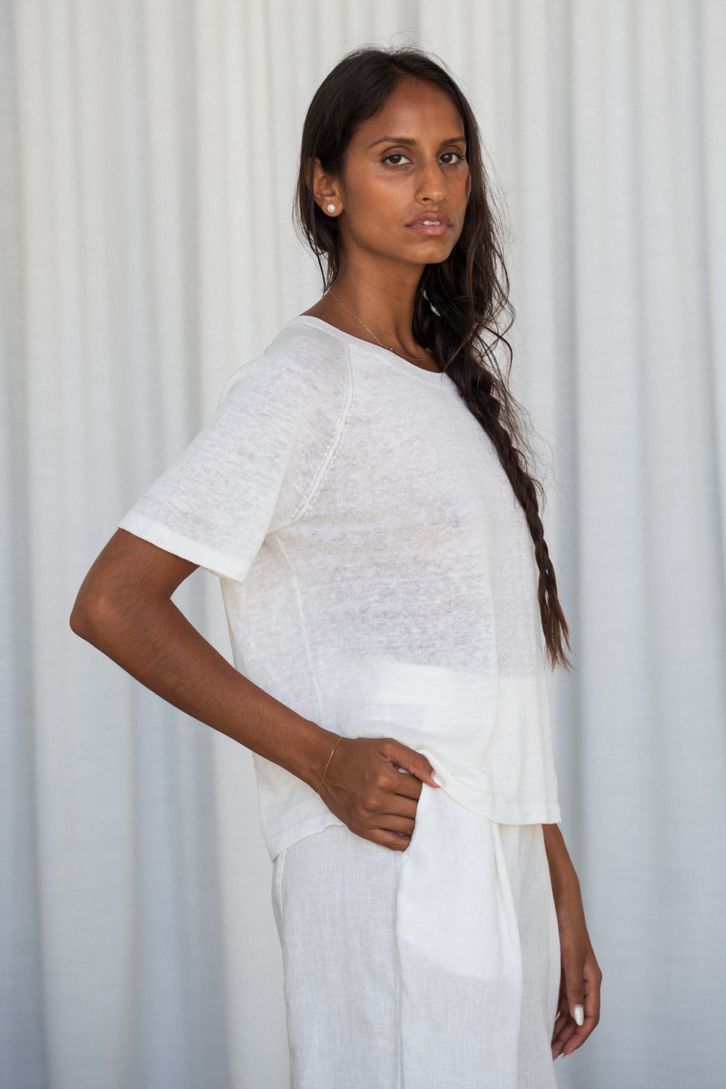 GRACE IVORY LINEN KNIT TOP