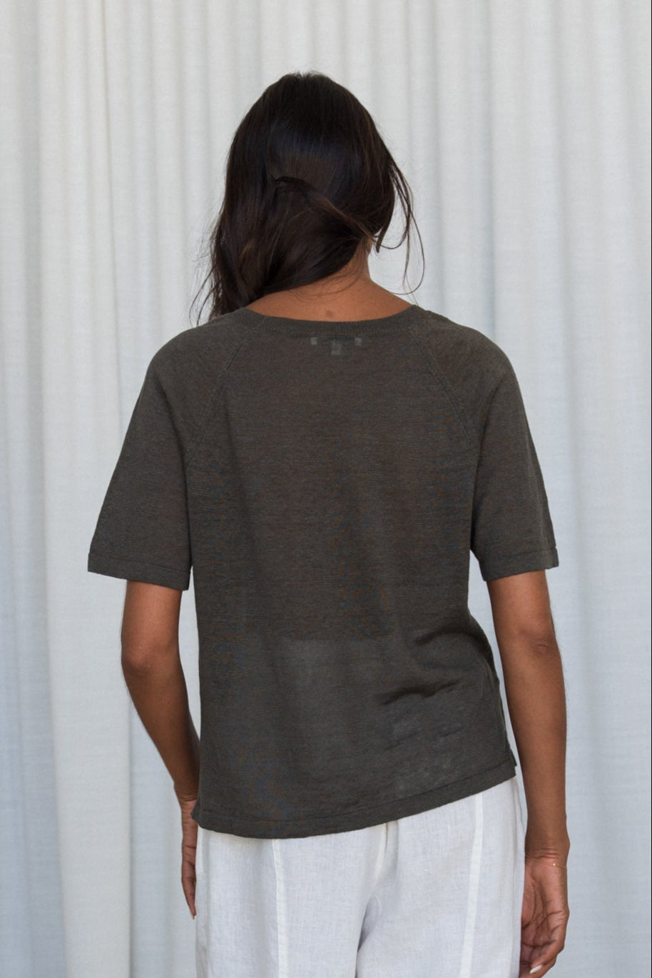 GRACE KHAKI LINEN KNIT TOP