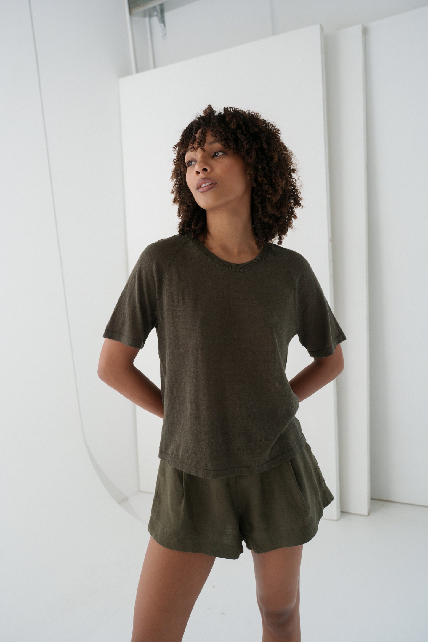GRACE KHAKI LINEN KNIT TOP