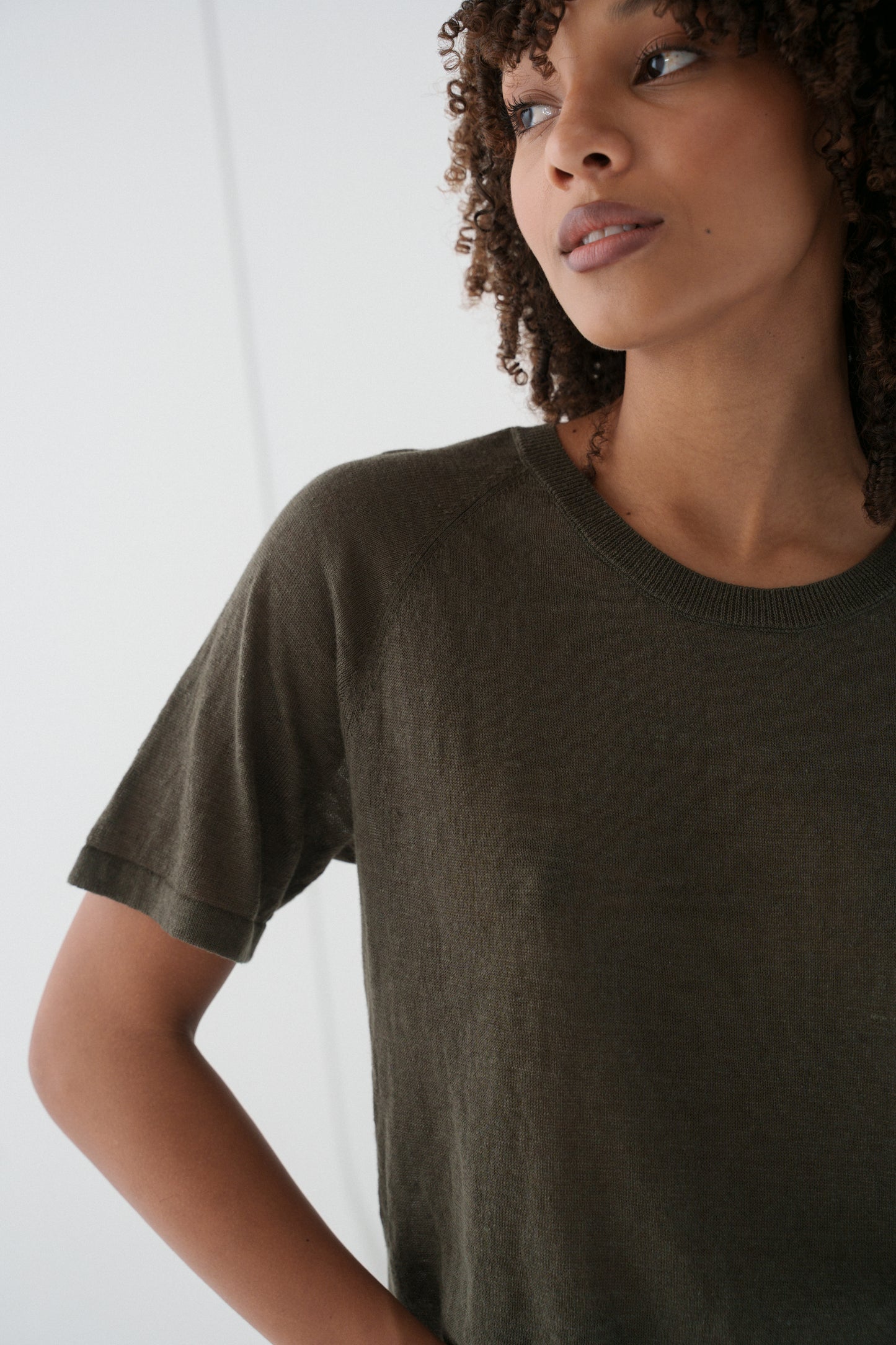 GRACE KHAKI LINEN KNIT TOP