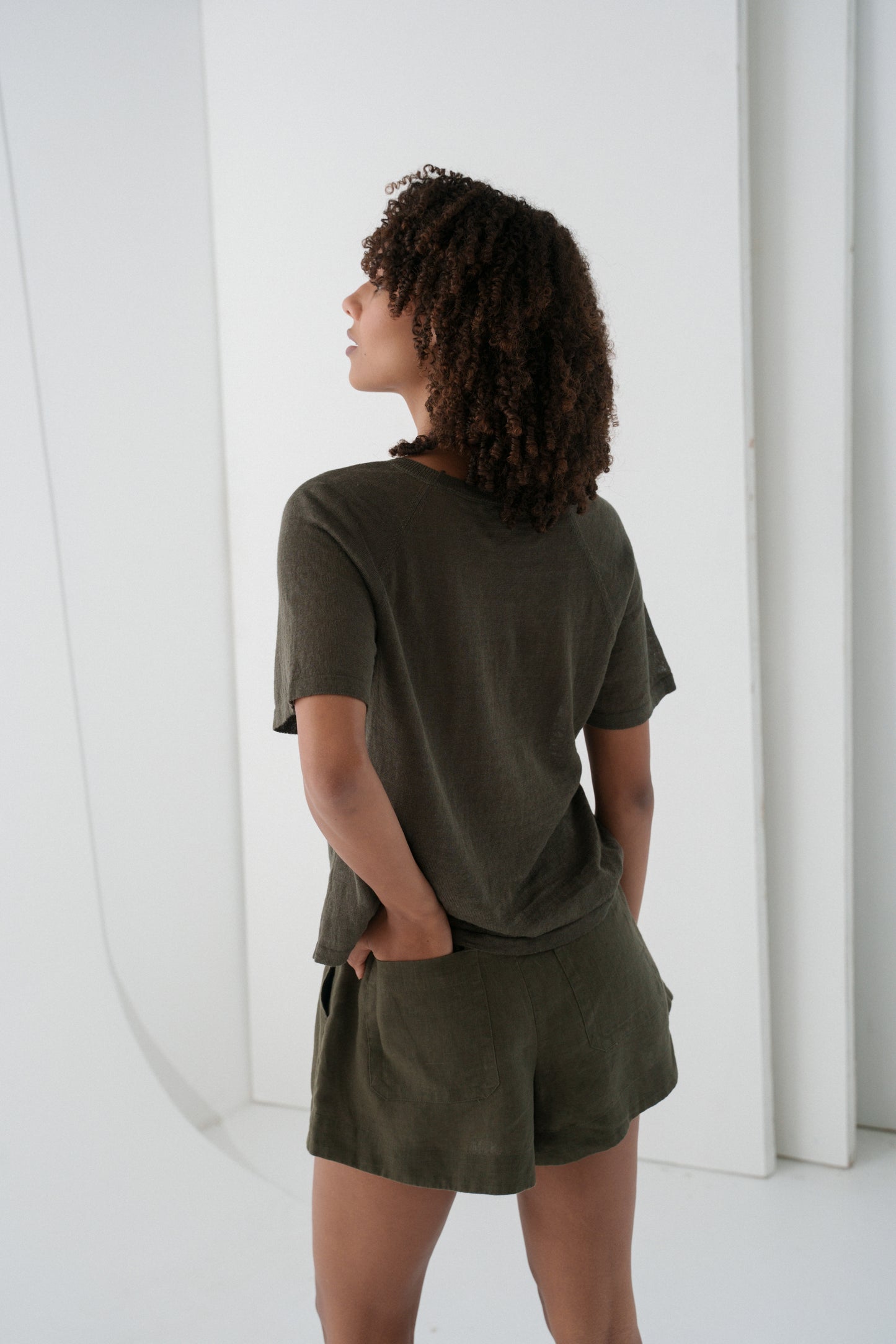 GRACE KHAKI LINEN KNIT TOP