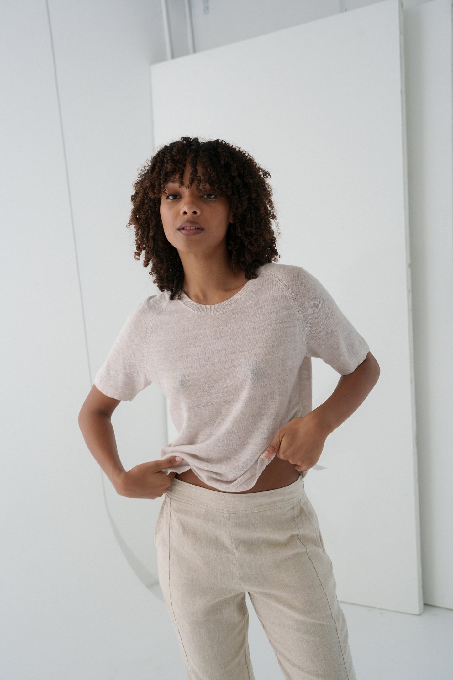 GRACE NATURAL LINEN KNIT TOP