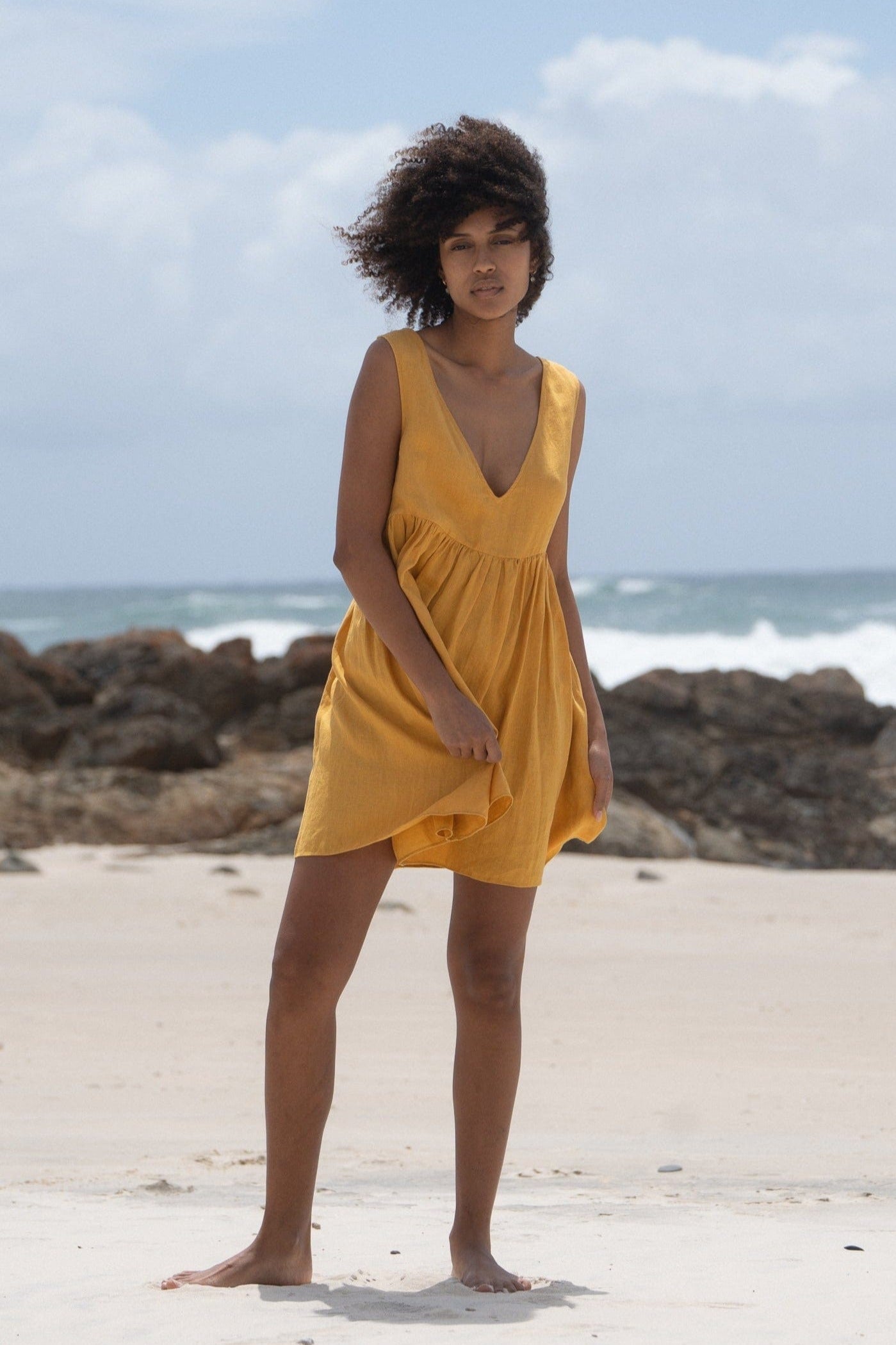 Lilly Pilly Collection 100% organic linen Harper Dress in Sunflower
