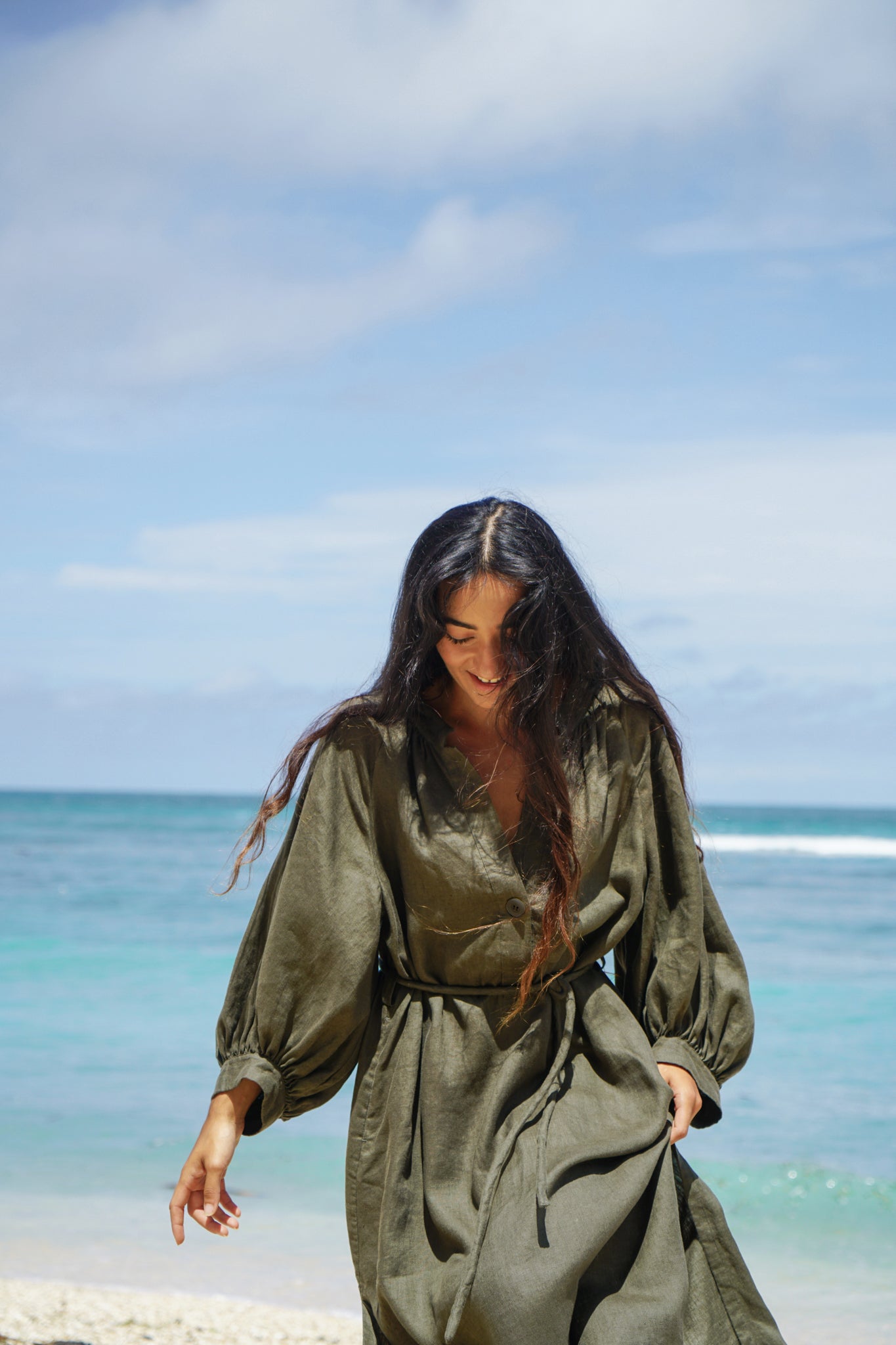 MAE KHAKI LINEN DRESS