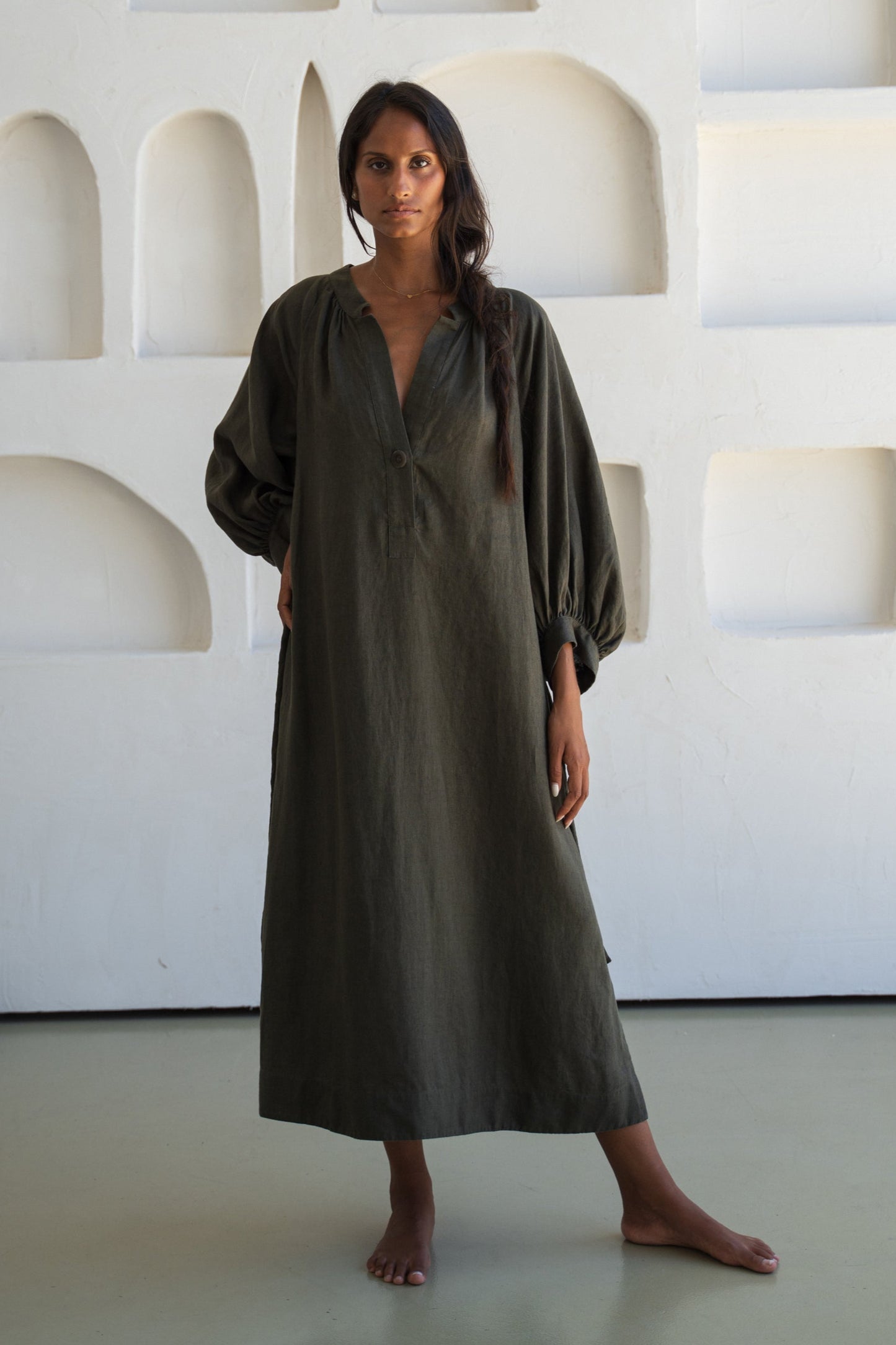 MAE KHAKI LINEN DRESS