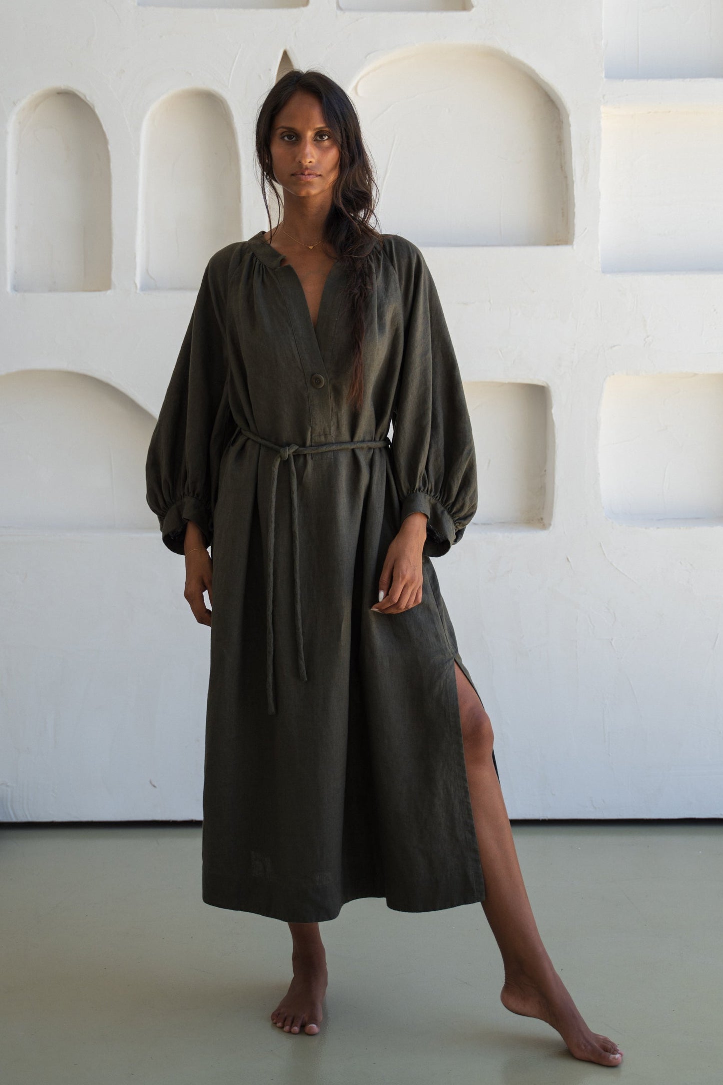 MAE KHAKI LINEN DRESS