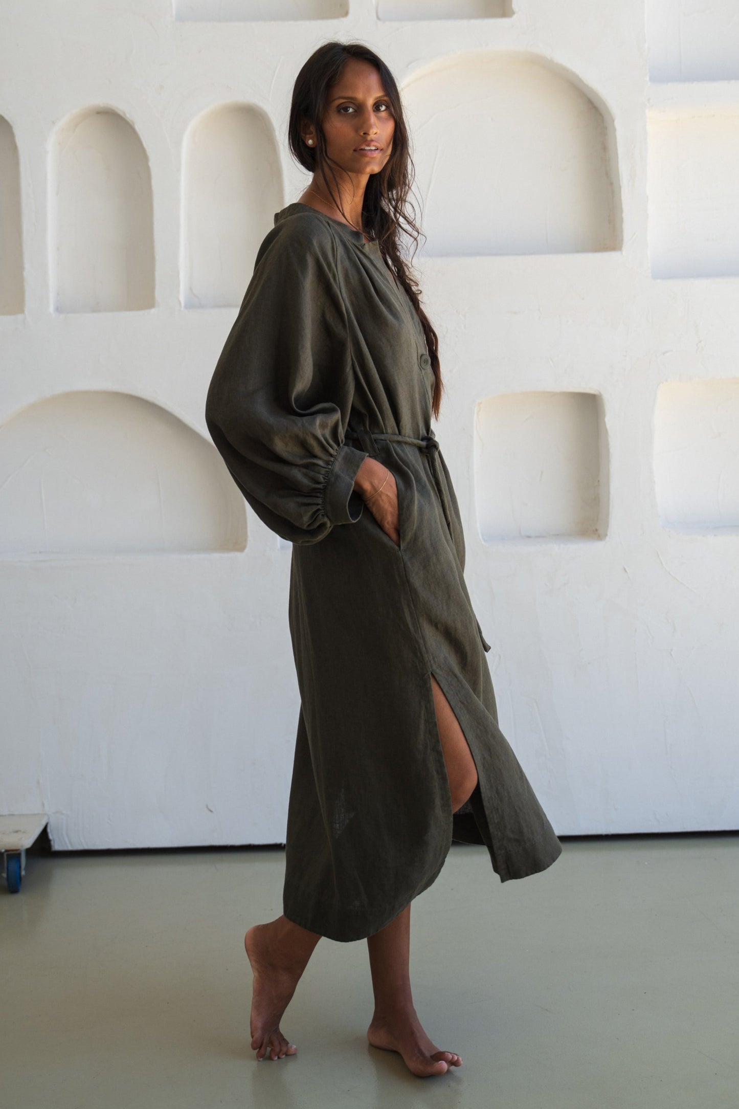 MAE KHAKI LINEN DRESS