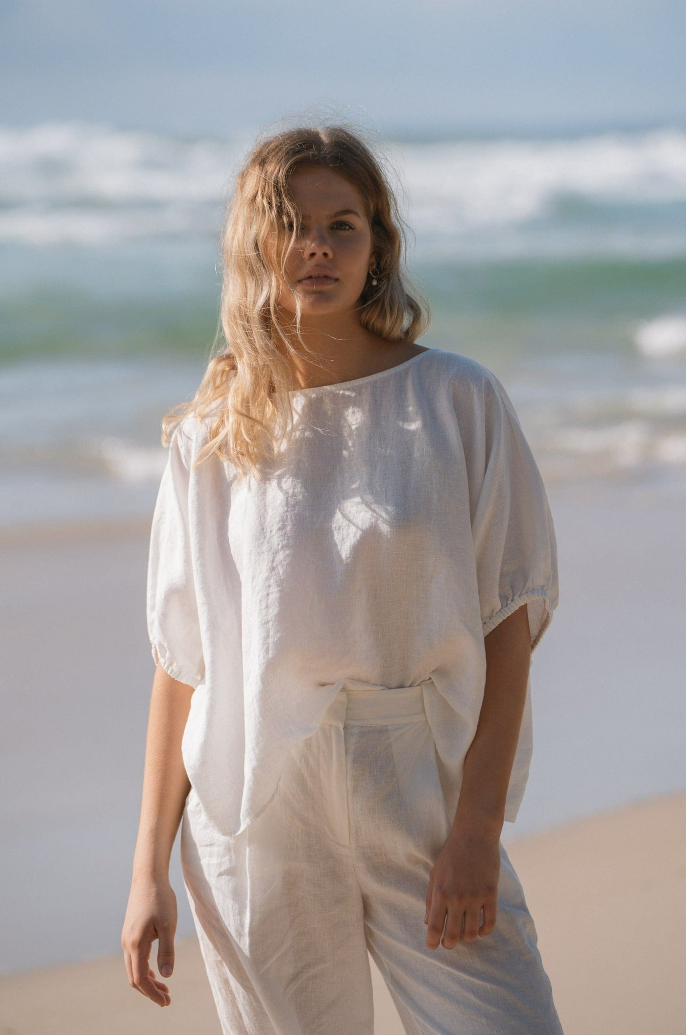 Lilly Pilly Collection Tina top made from 100% Organic linen in Ivory