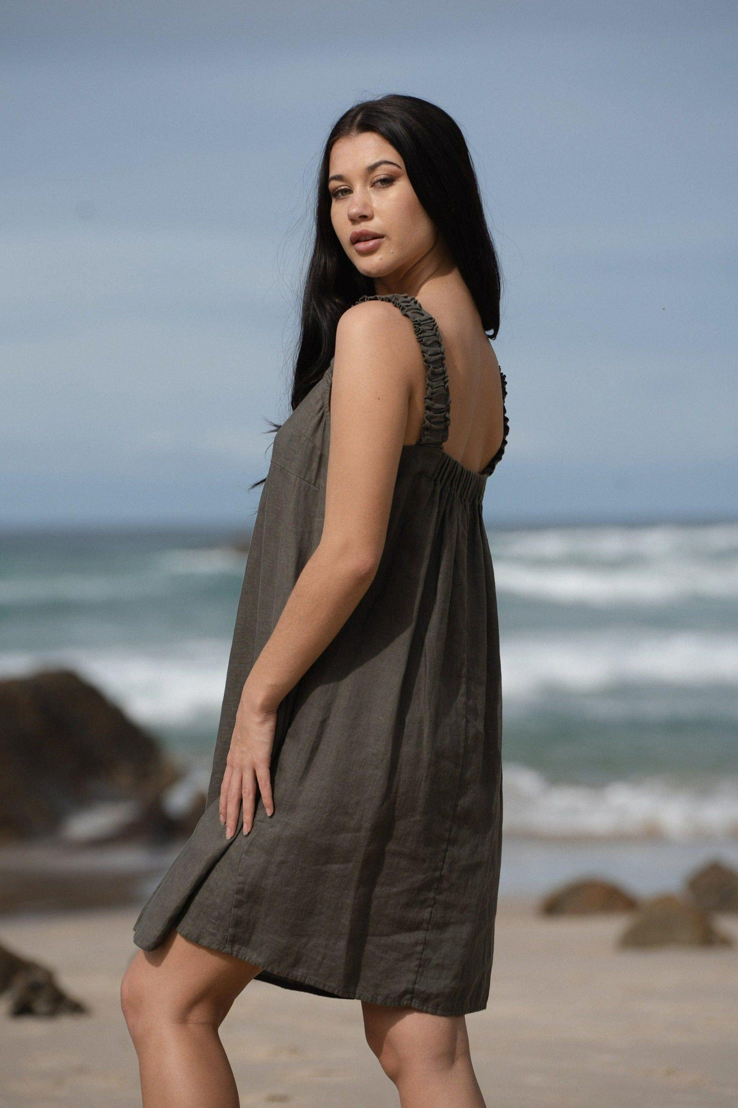 LILLY PILLY Zahra linen dress in Khaki
