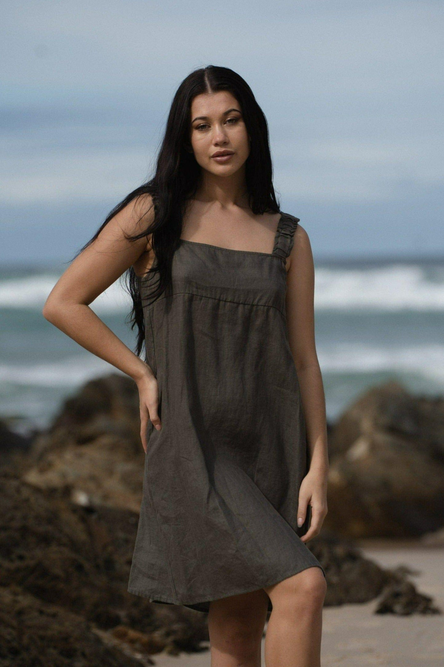 LILLY PILLY Zahra linen dress in Khaki