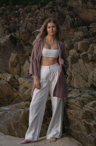 Lilly Pilly Collection 100% organic linen Summer Kimono in Mauve