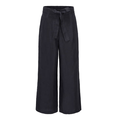 LILLY PILLY Collection 100% organic linen Ava Pants in Navy as 3D image showing front view