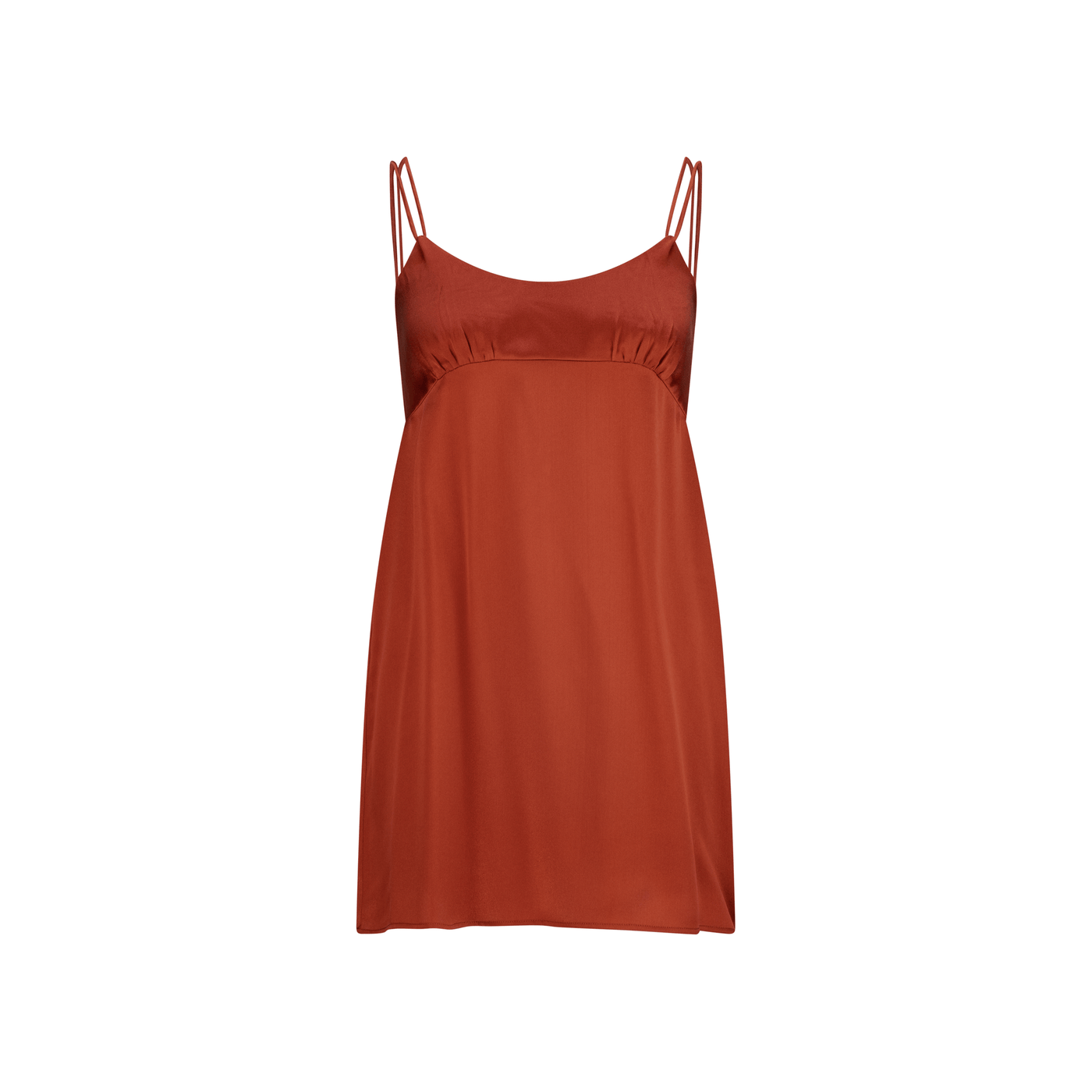 Lilly Pilly Collection bluesign® certified silk Ella Slip in Rust, as a 3D image of front view