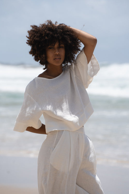 MAYA IVORY LINEN TOP
