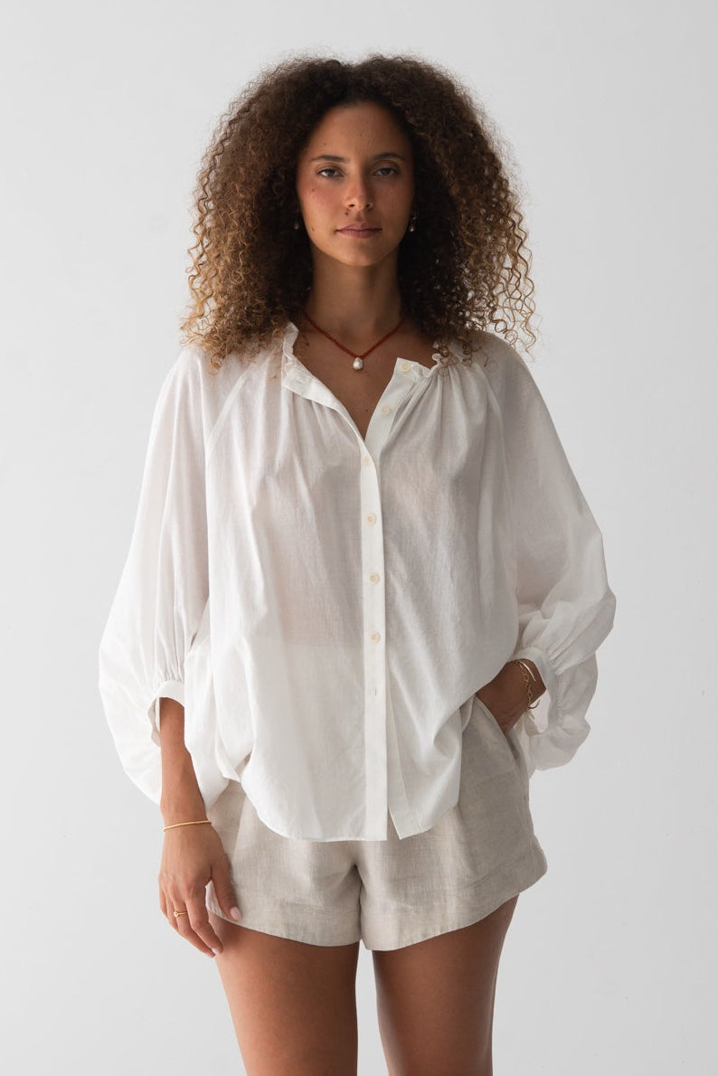 THALIA IVORY COTTON VOILE SHIRT