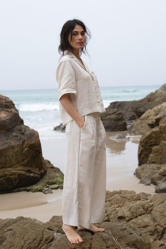 LILLY PILLY Rika linen pants in Chalk