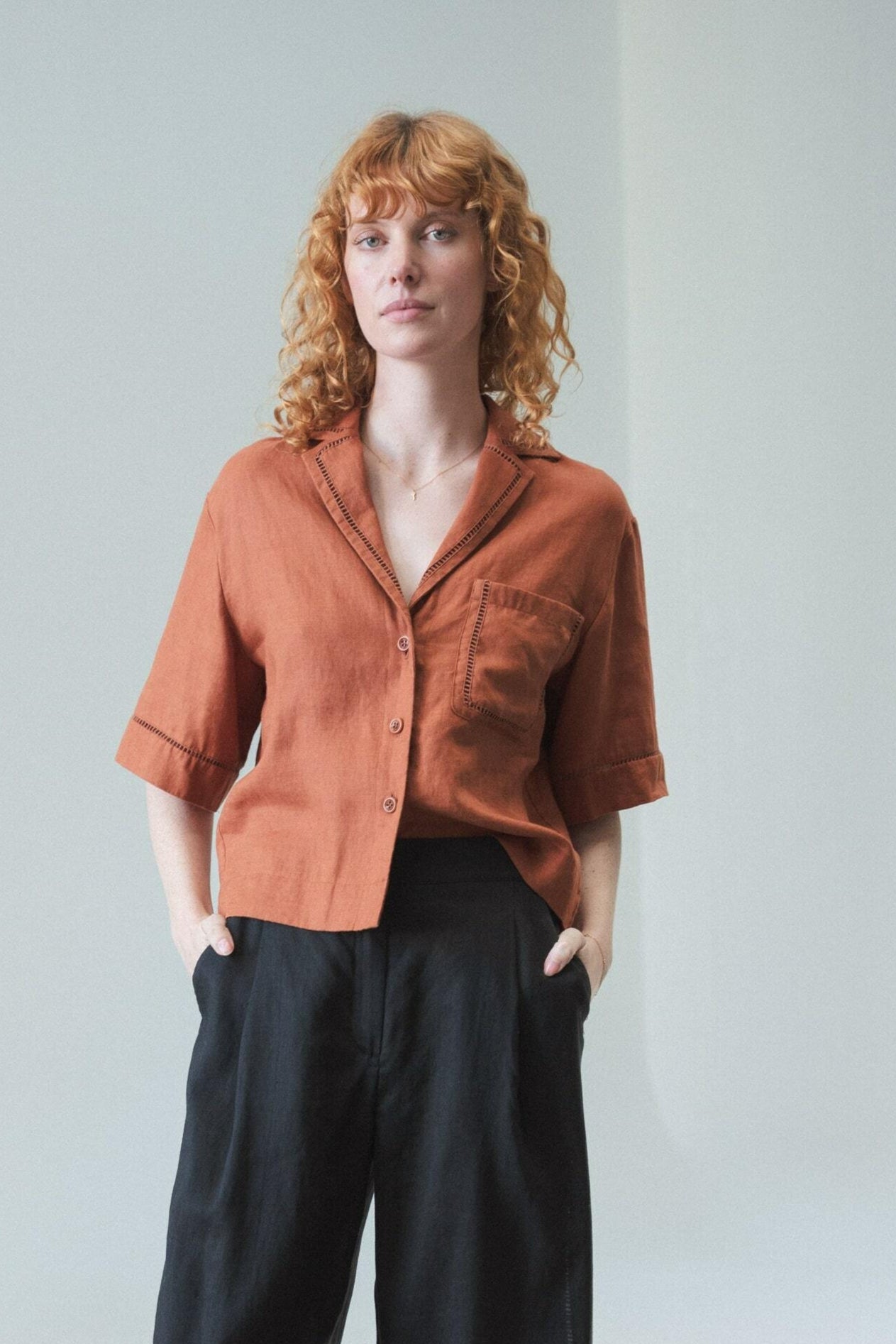 LILLY PILLY Quinn linen shirt top in Cajun