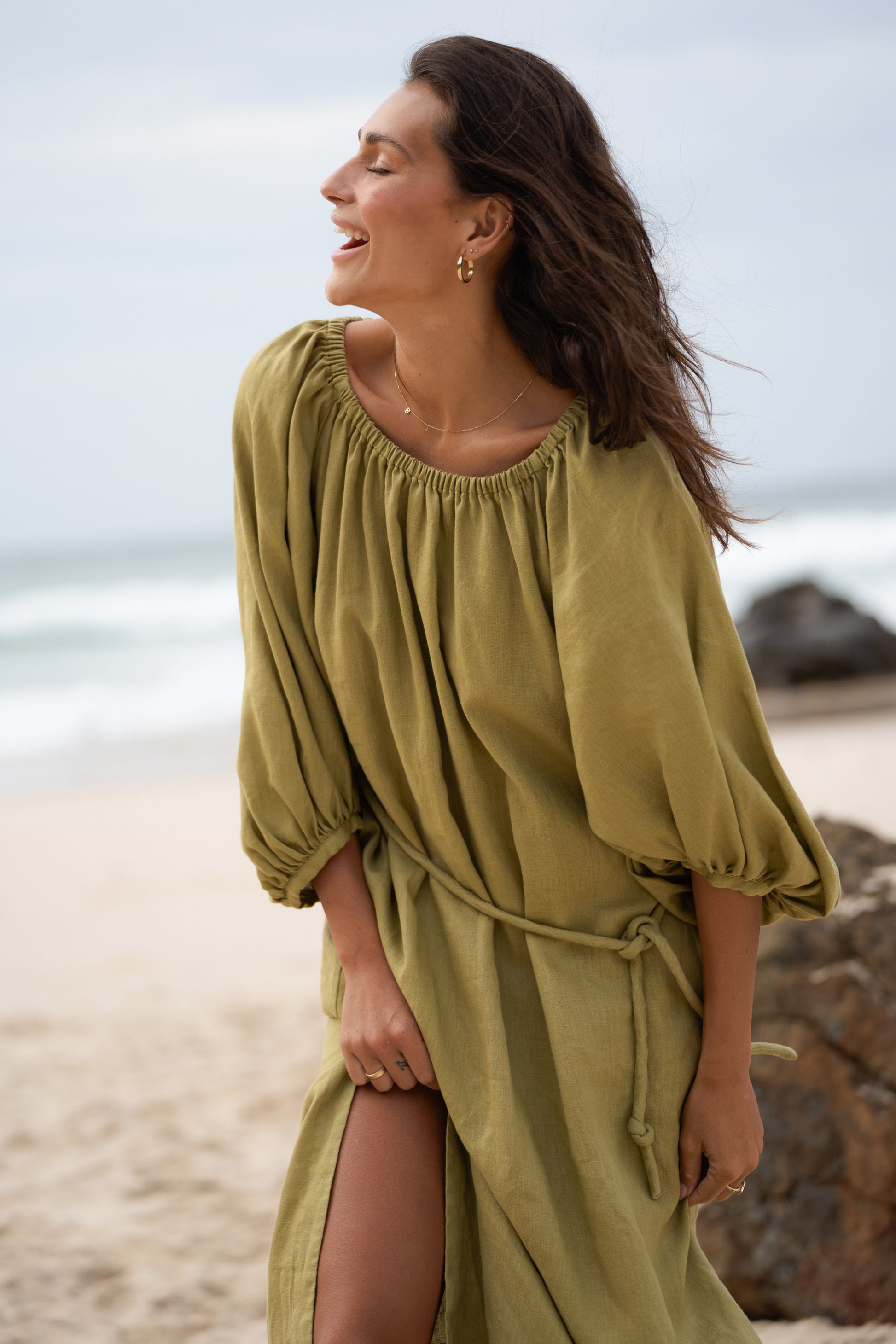 LILLY PILLY Lucia linen dress in Olive