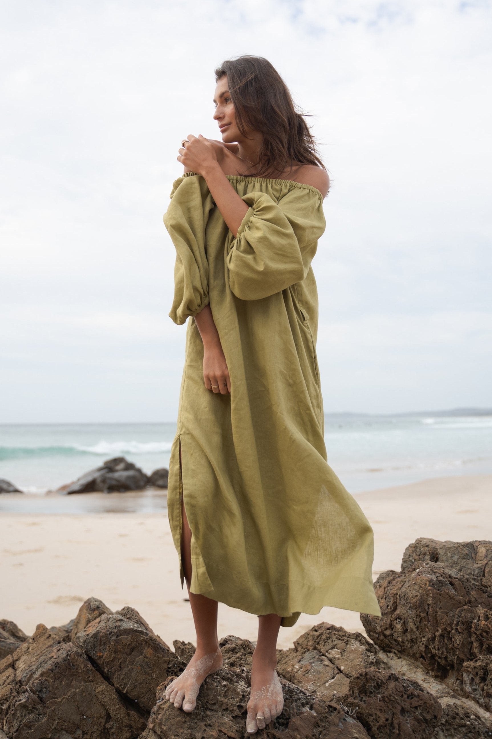 LILLY PILLY Lucia linen dress in Olive