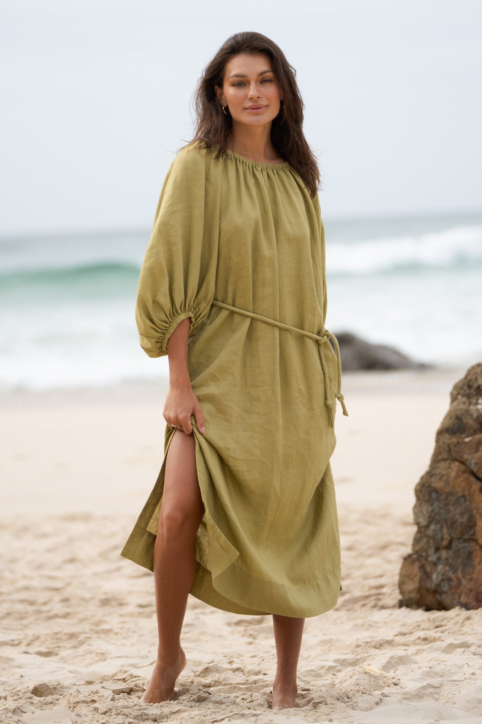 LILLY PILLY Lucia linen dress in Olive